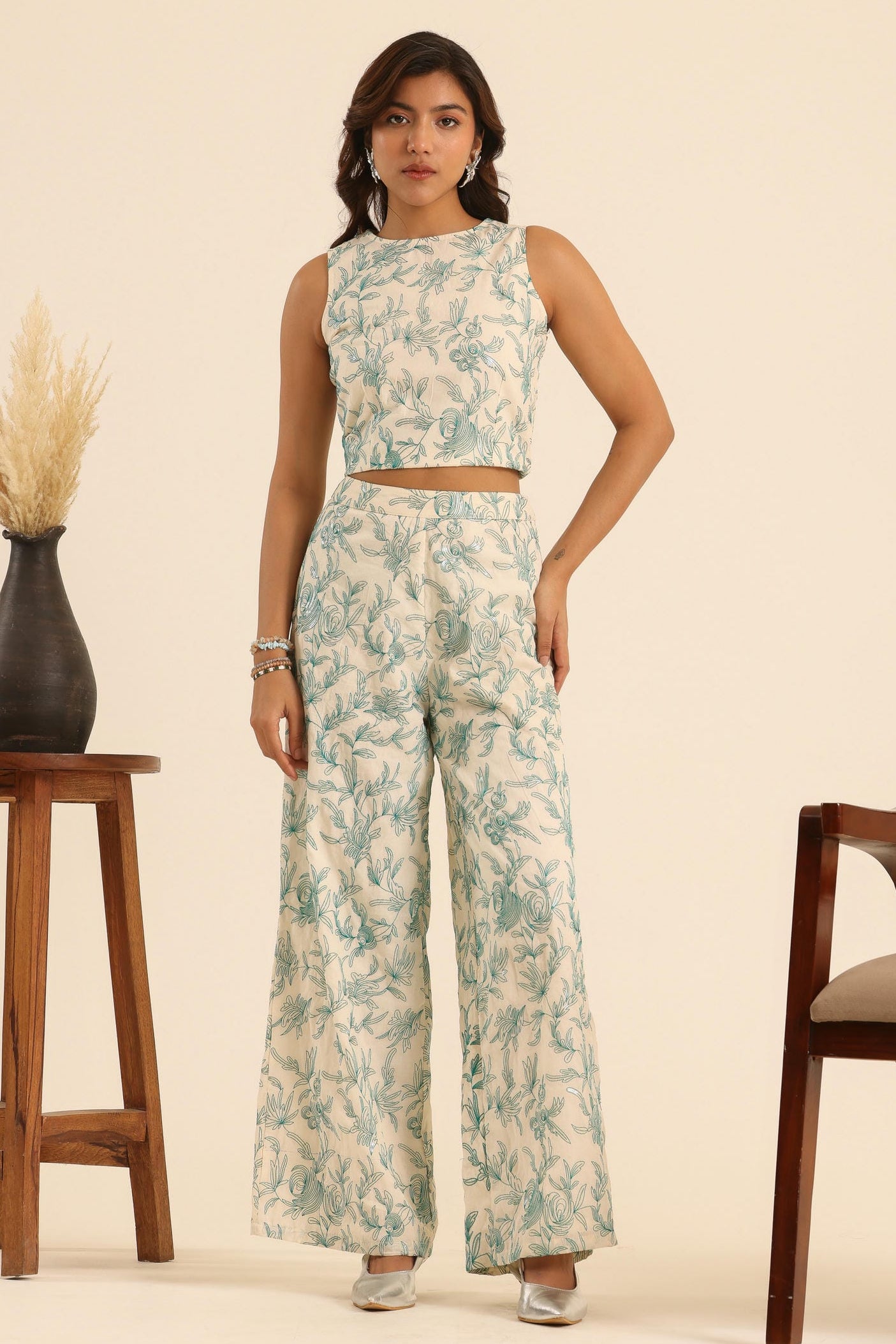 Rangrez Mint Glow Cotton Embroidered Set