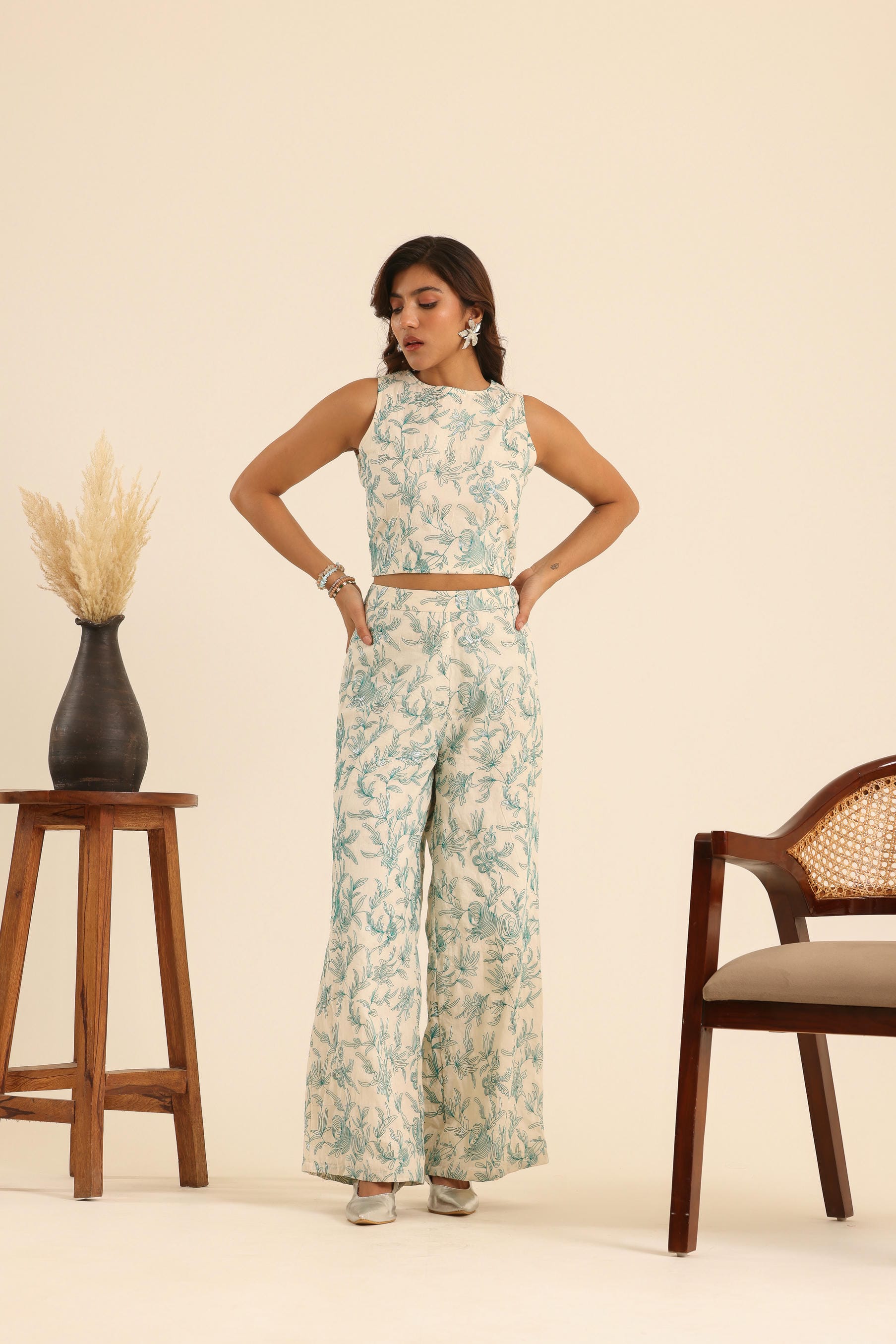 Rangrez Mint Glow Cotton Embroidered Set
