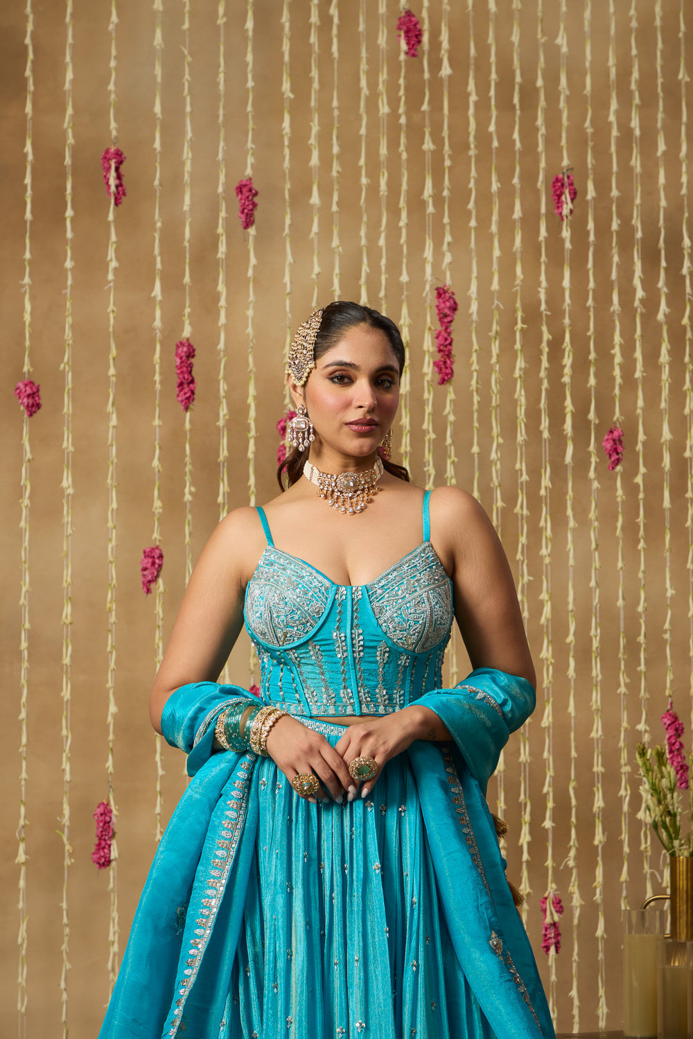 Jhoom Turquoise Bloom Embroidered Lehenga Set
