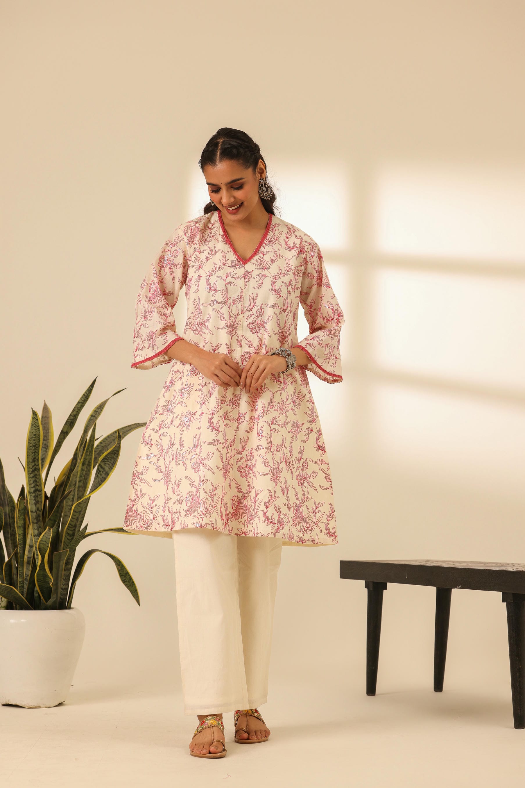 Rangrez Fuchsia Glow Embroidered A Line Kurta Set