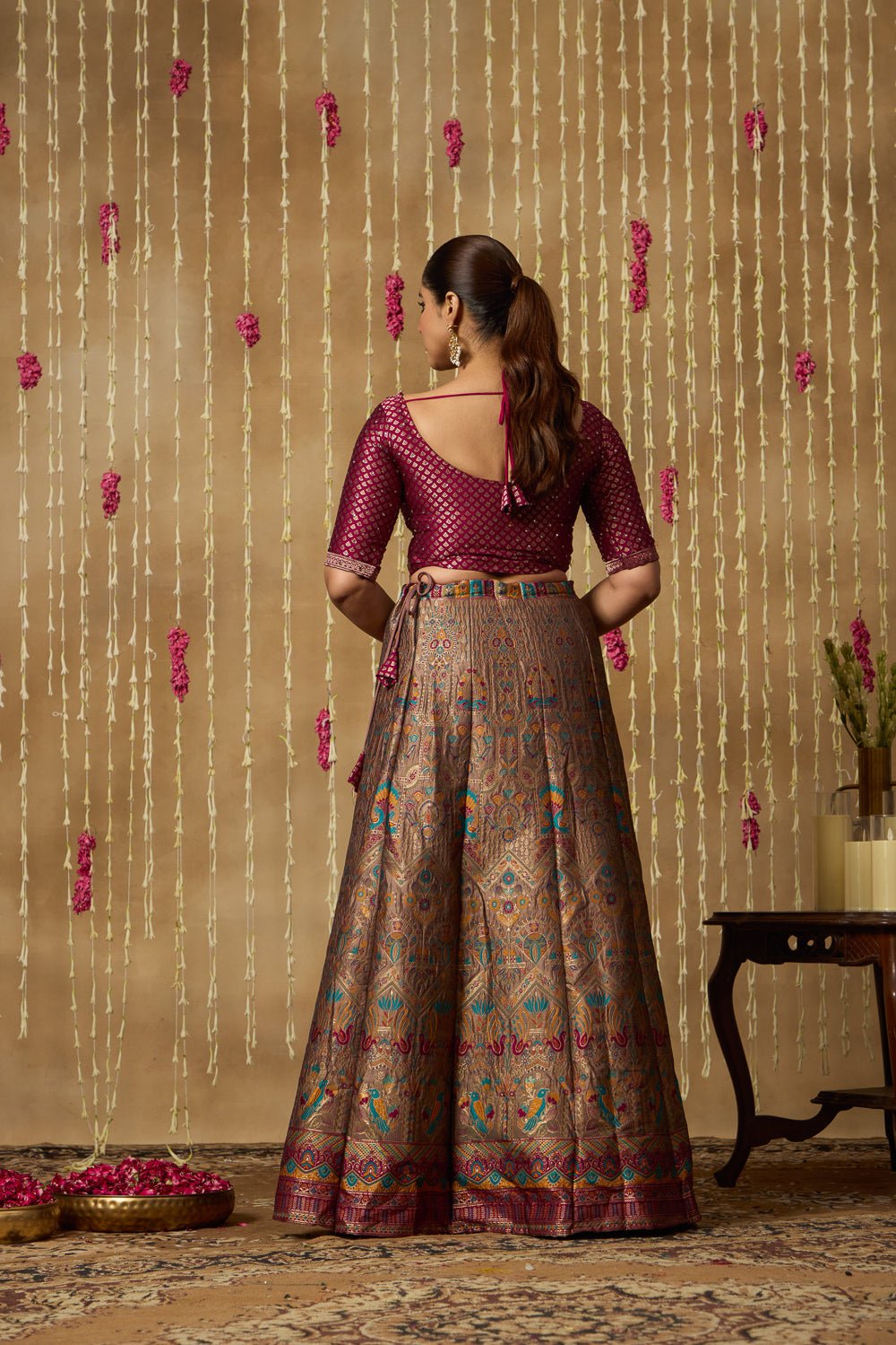 Jhoom Contrast Banarasi Lehenga Set
