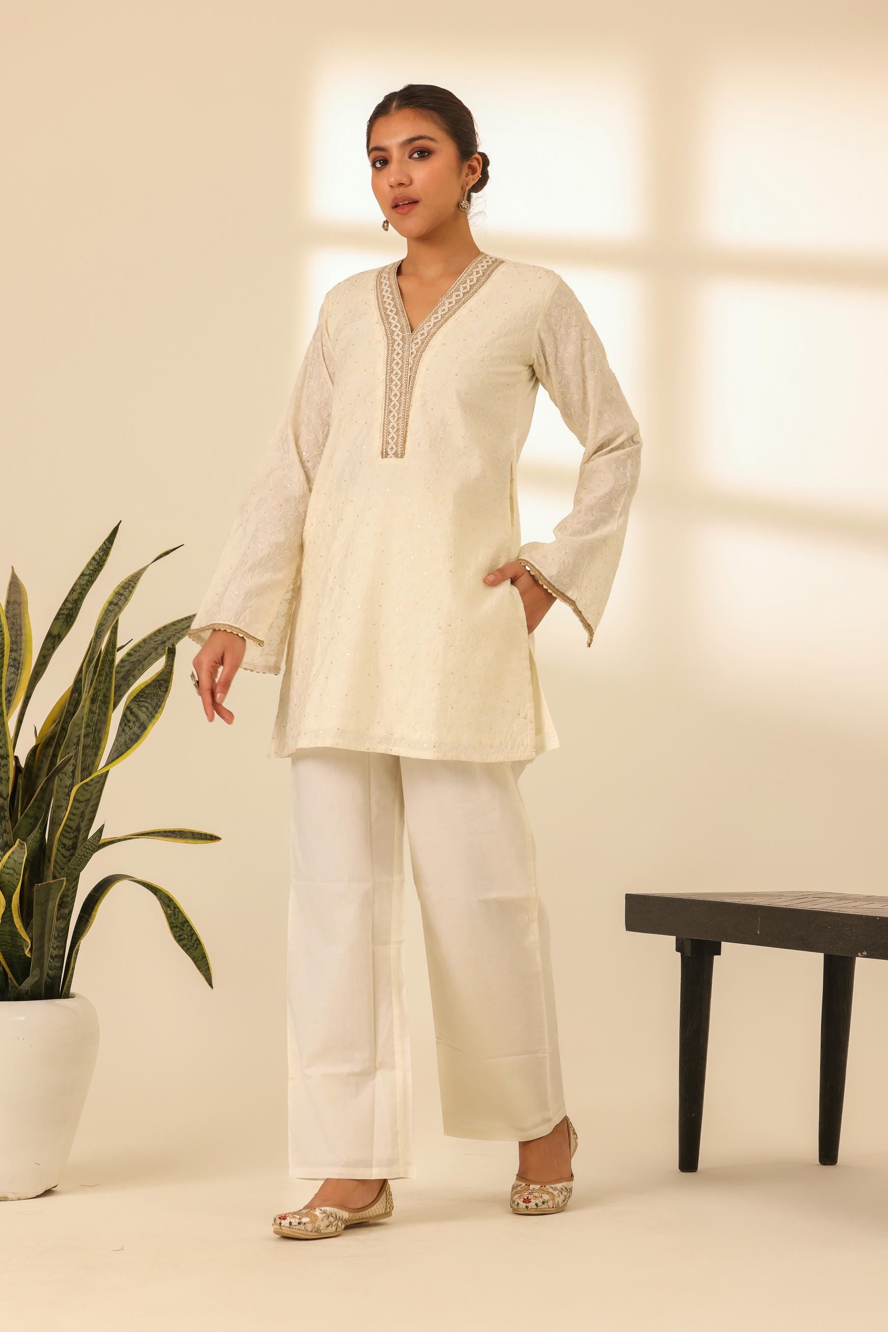 Rangrez Moonlight White Embroidered Kurta Set