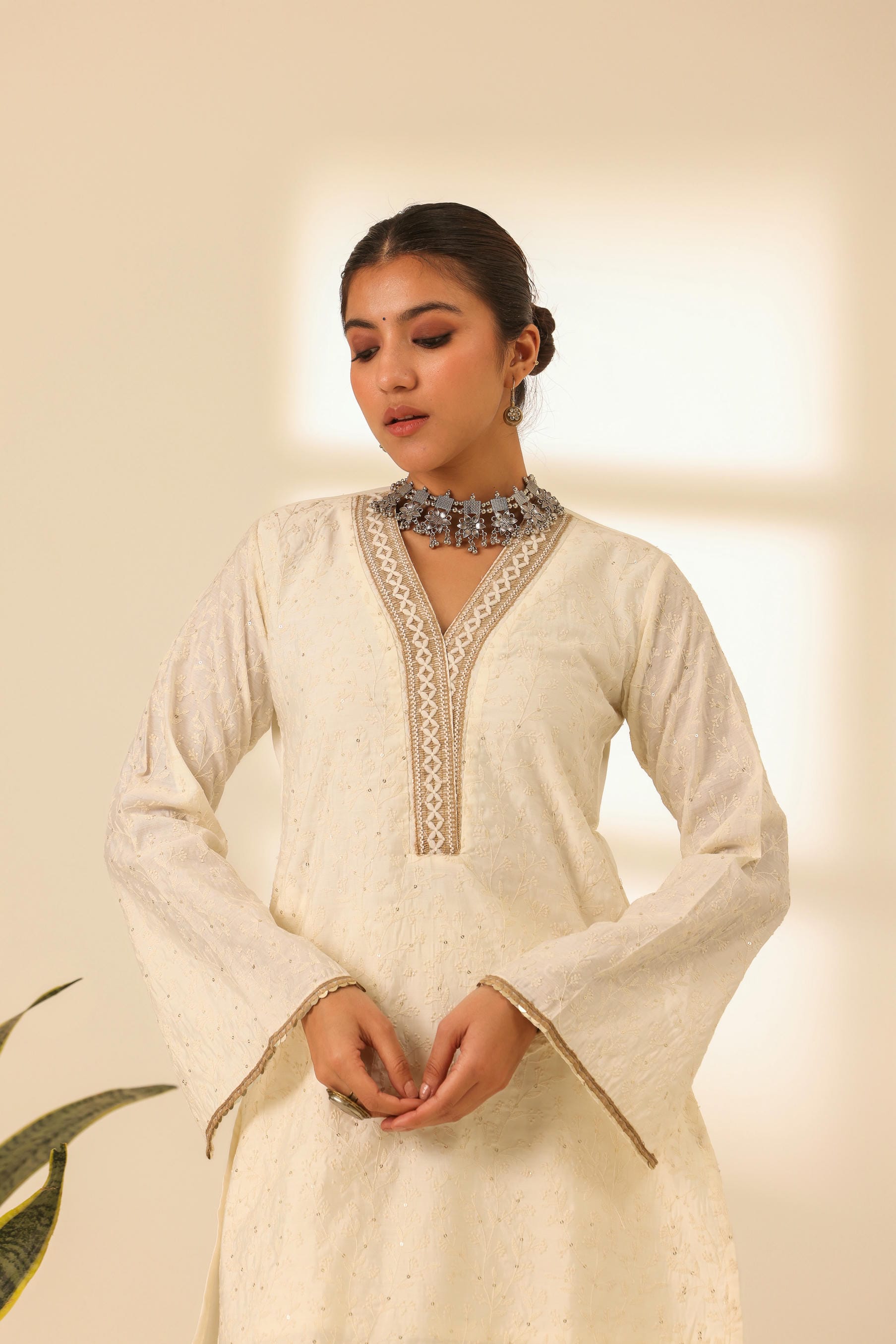 Rangrez Moonlight White Embroidered Kurta Set