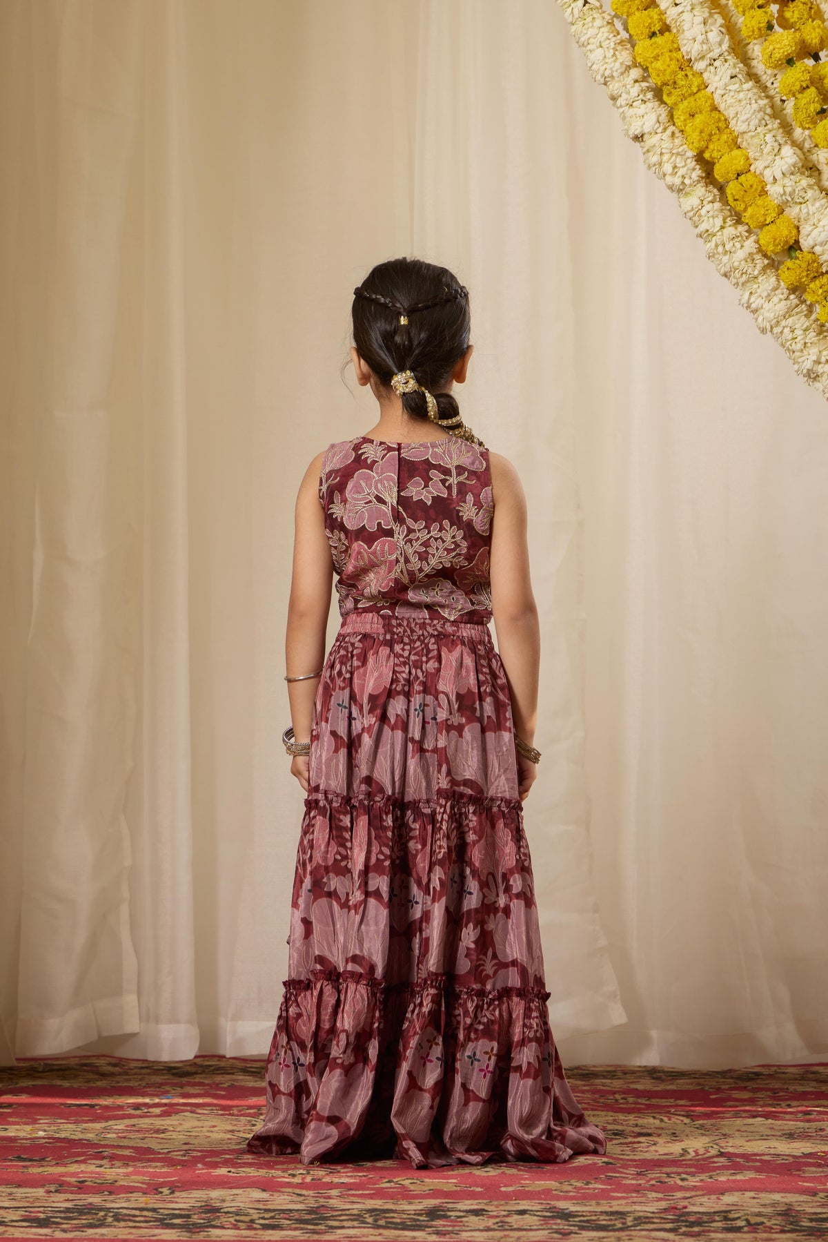 Alaya Kids Muted Maroon Lehenga Set
