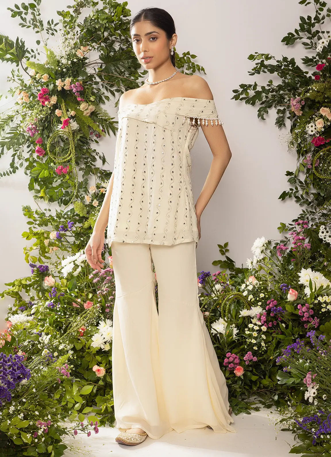 Astoria Ivory Off Shoulder Kurta with Pants