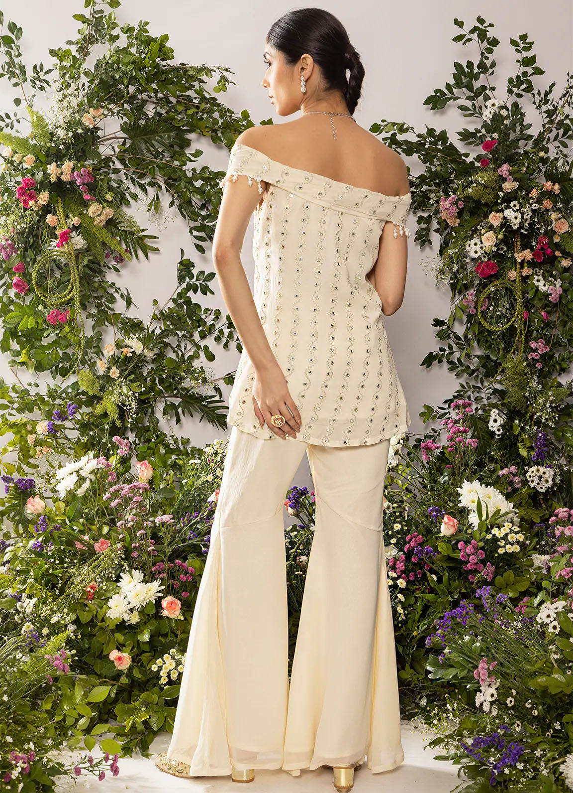 Astoria Ivory Off Shoulder Kurta with Pants