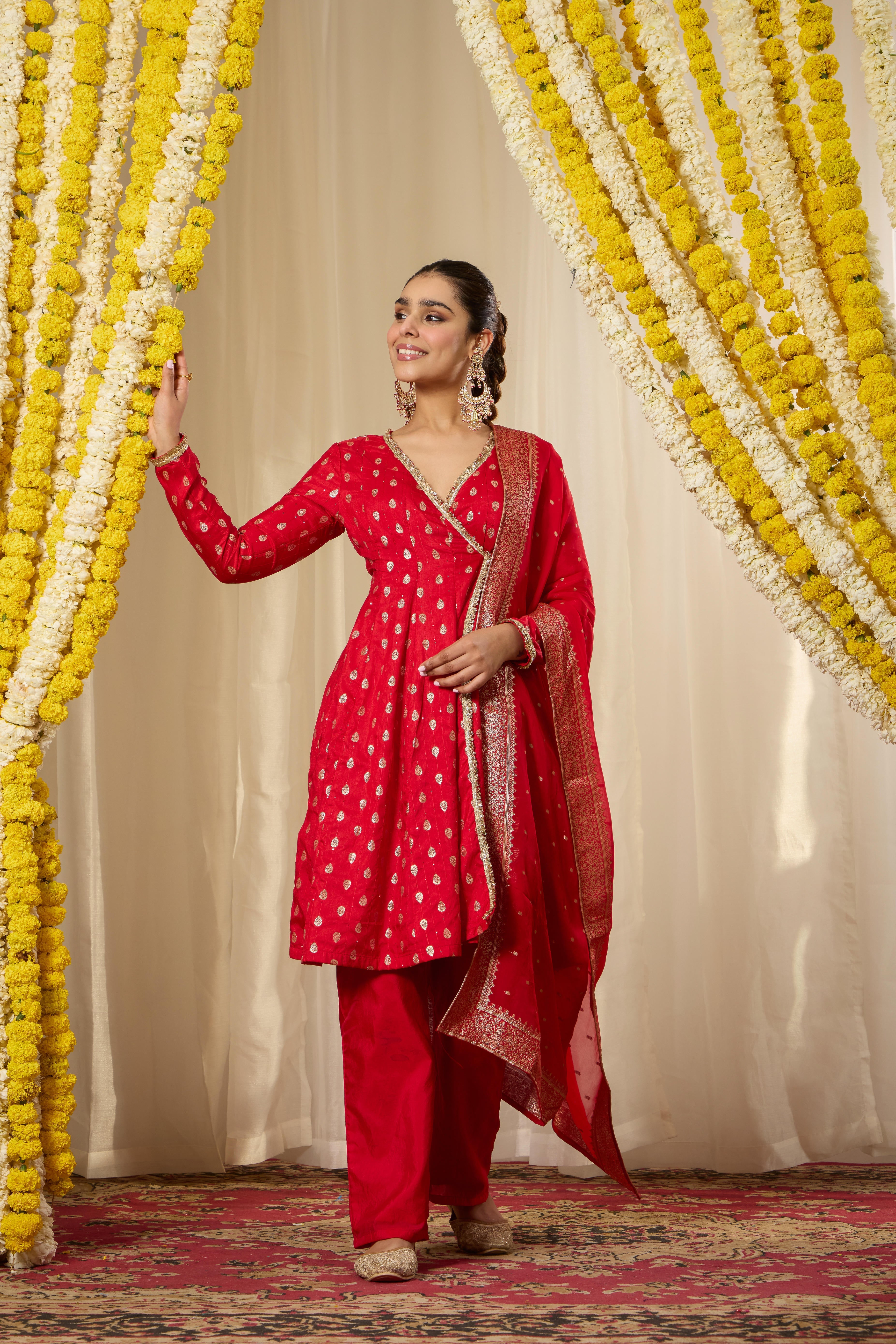 Malang Shahi Red Angrakha Anarkali Set