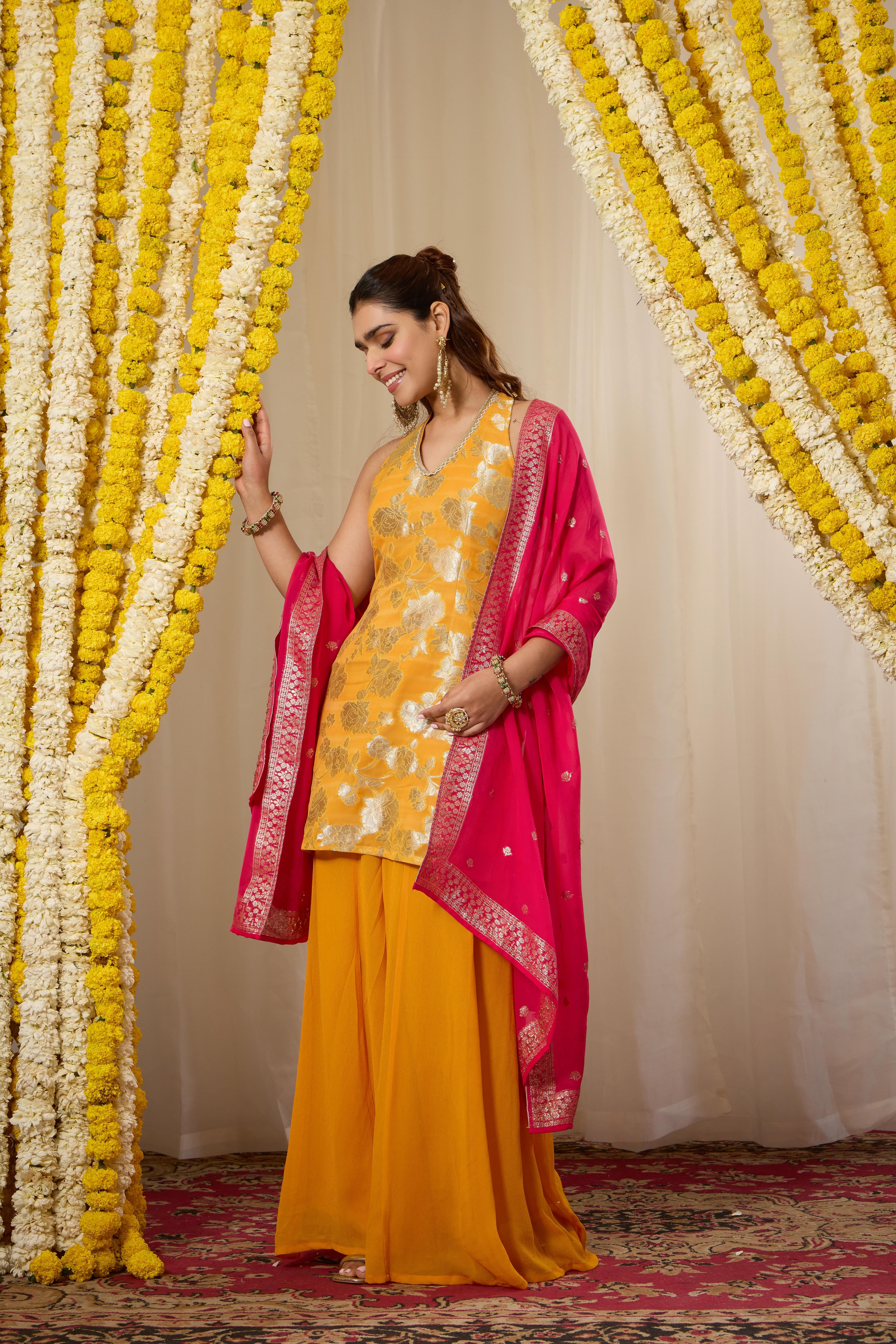 Malang Yellow Contrast Sharara Set
