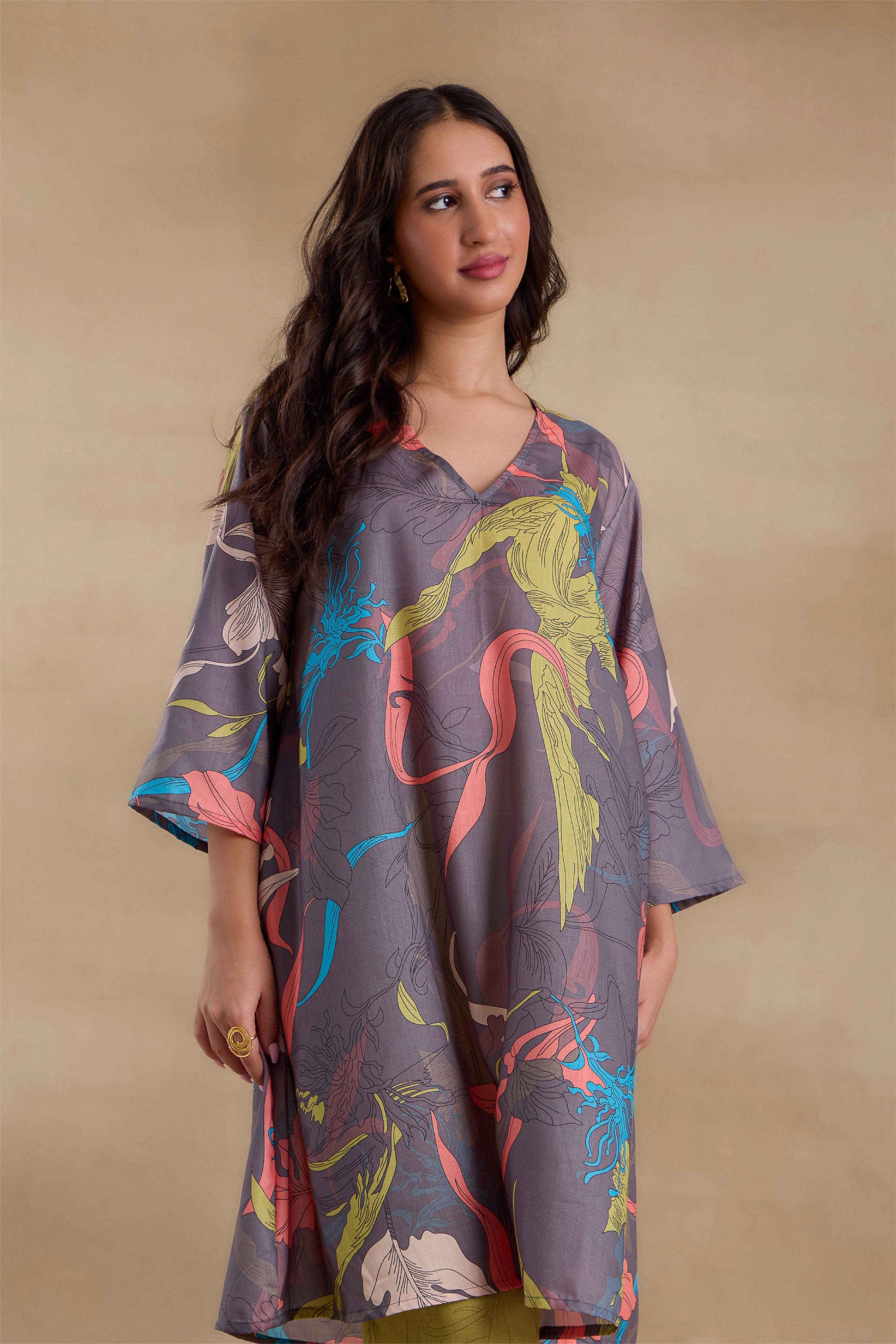 Alaya Pure Cotton Green Abstract Floral Kurta Set