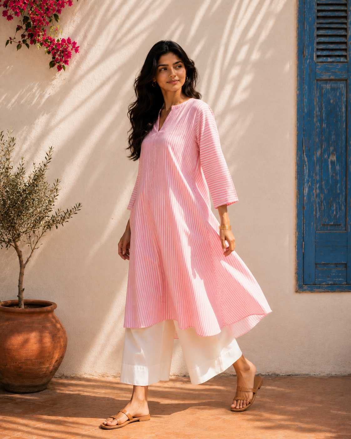 Aahista Pink Stripe Kurta Set 3