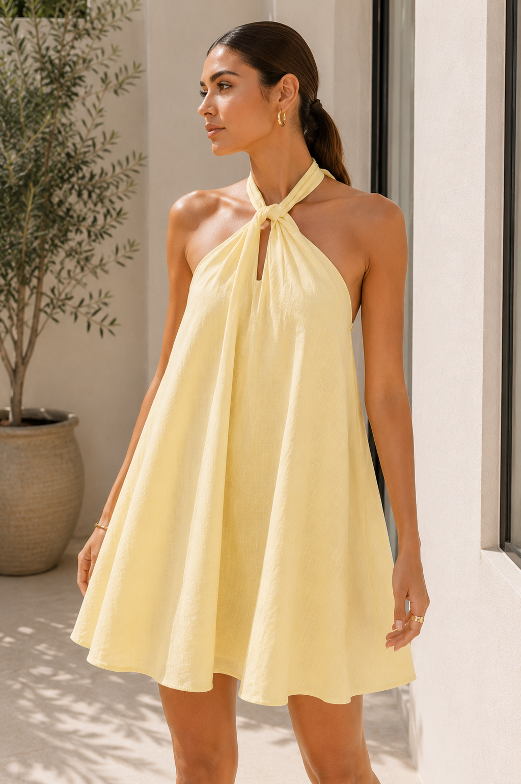 Amalfi Butter Yellow Halter Short Dress 1