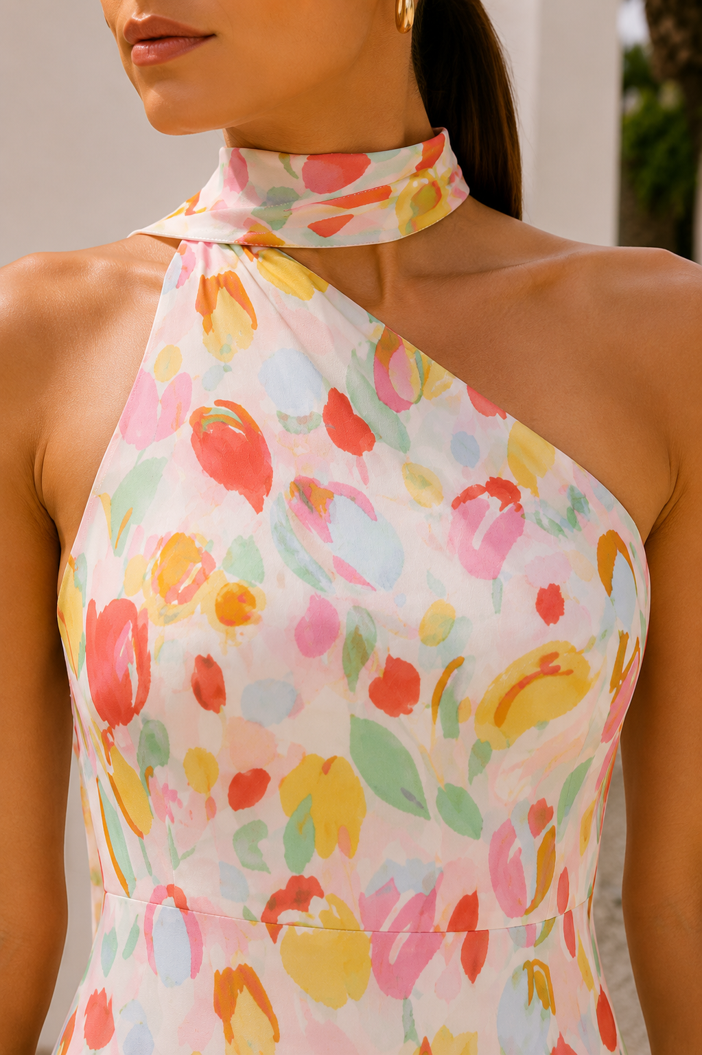 Amalfi Tulip Print Scarf Neck Short Dress 2