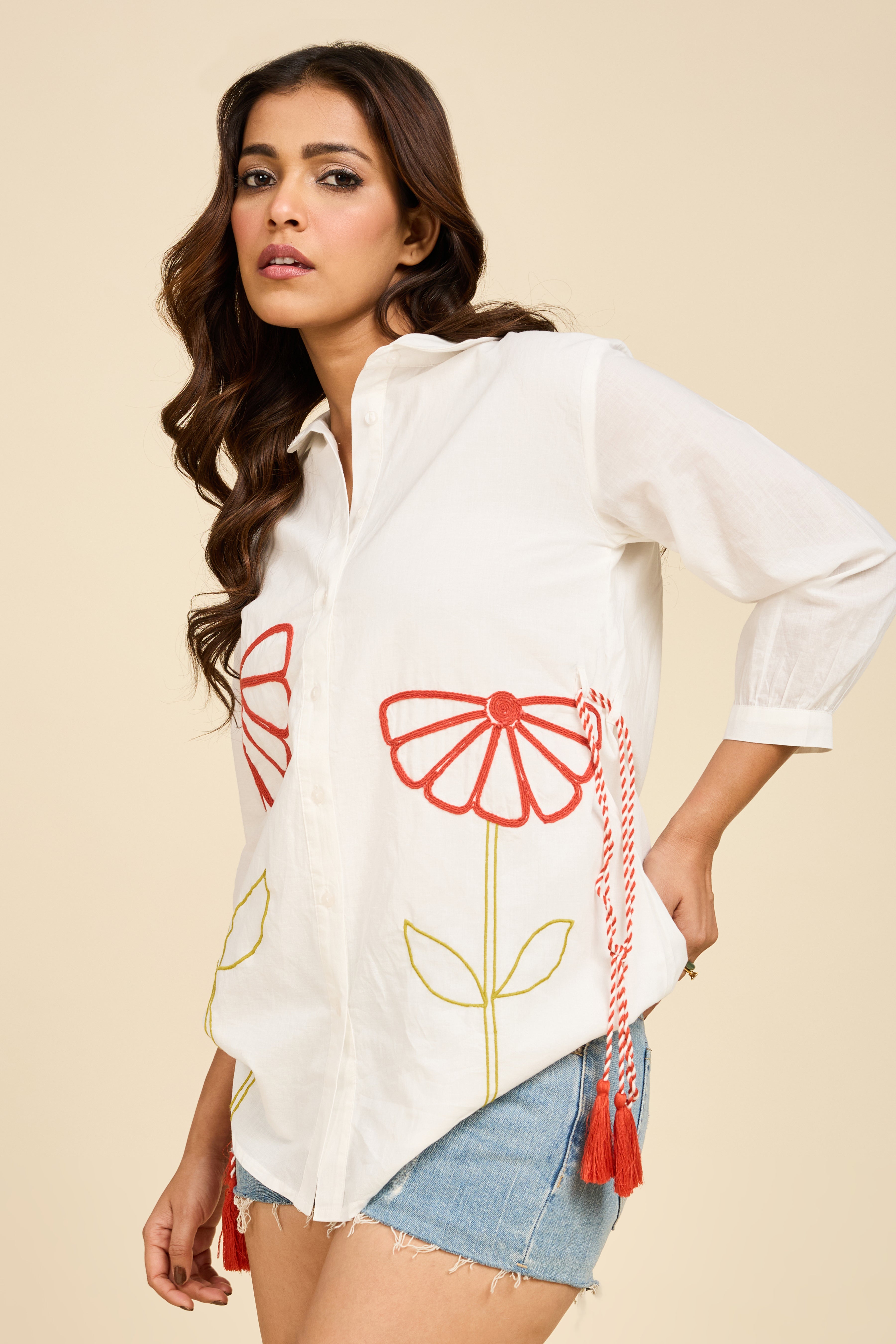 Alaya Select White Floral Tie-Detail Top