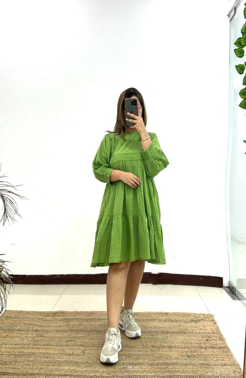 Meher Green Pleated Midi Dress