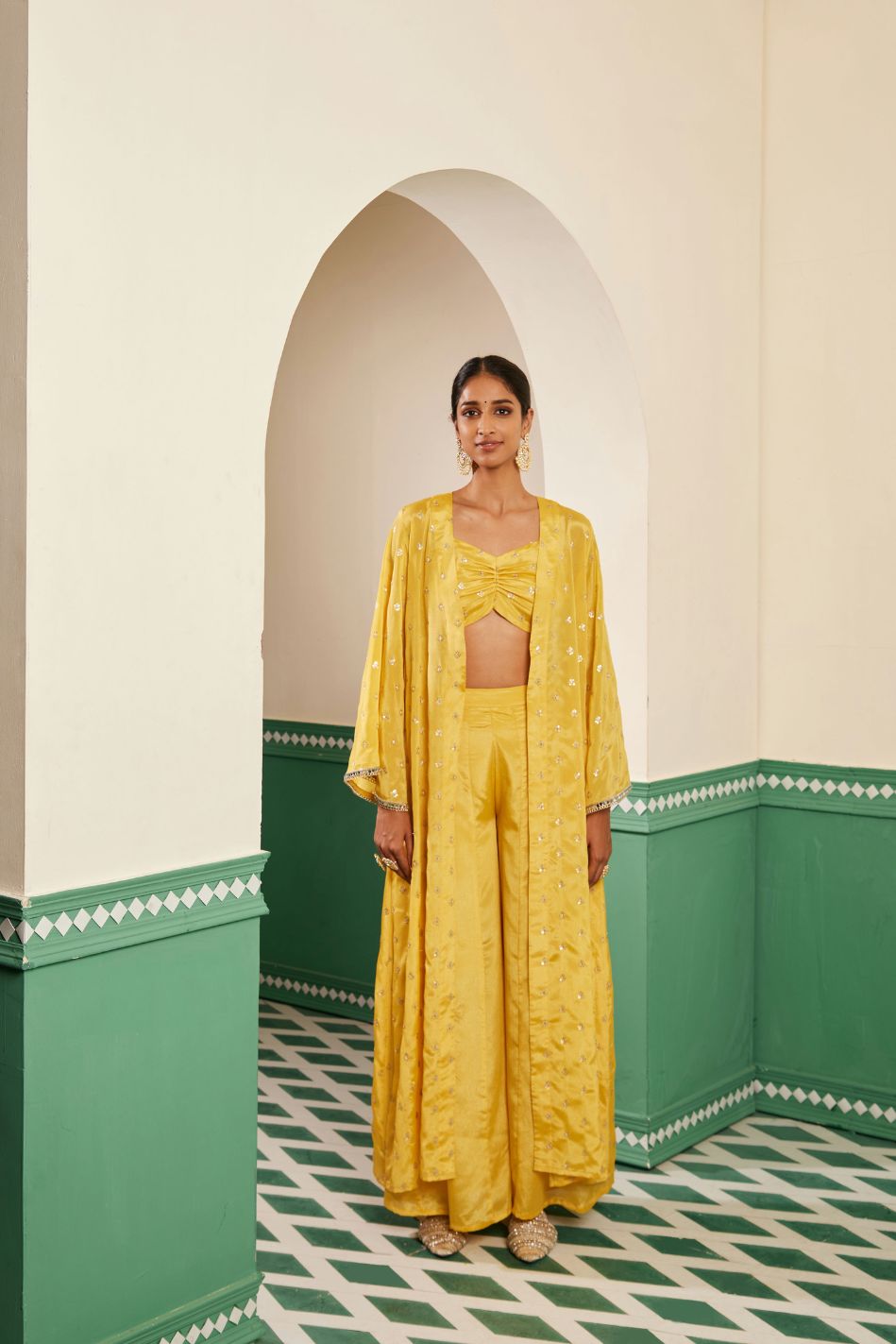 Sajda Yellow Embroidered Overlay