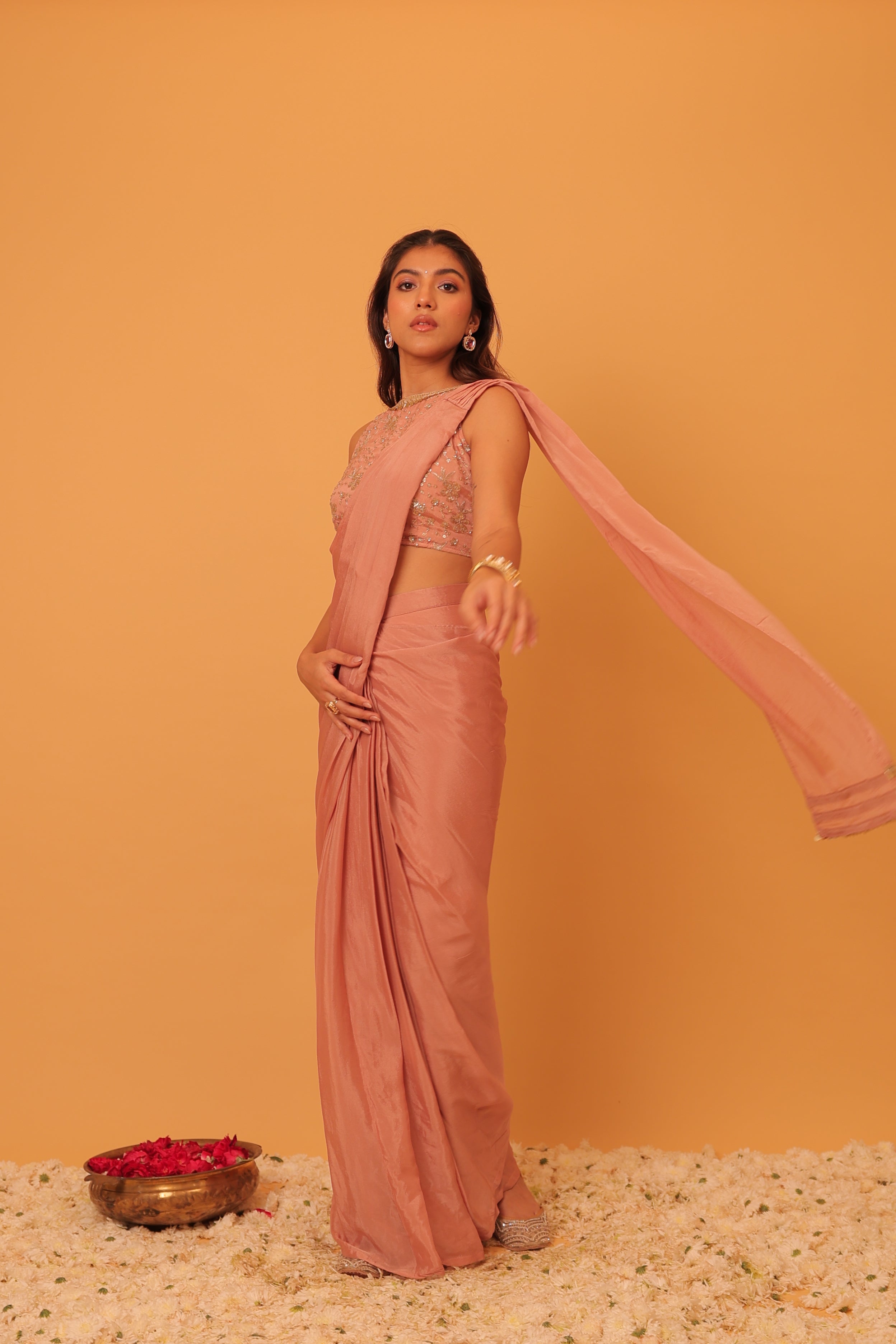 Alaya Mehfil Blush Pink Drape Sari Set