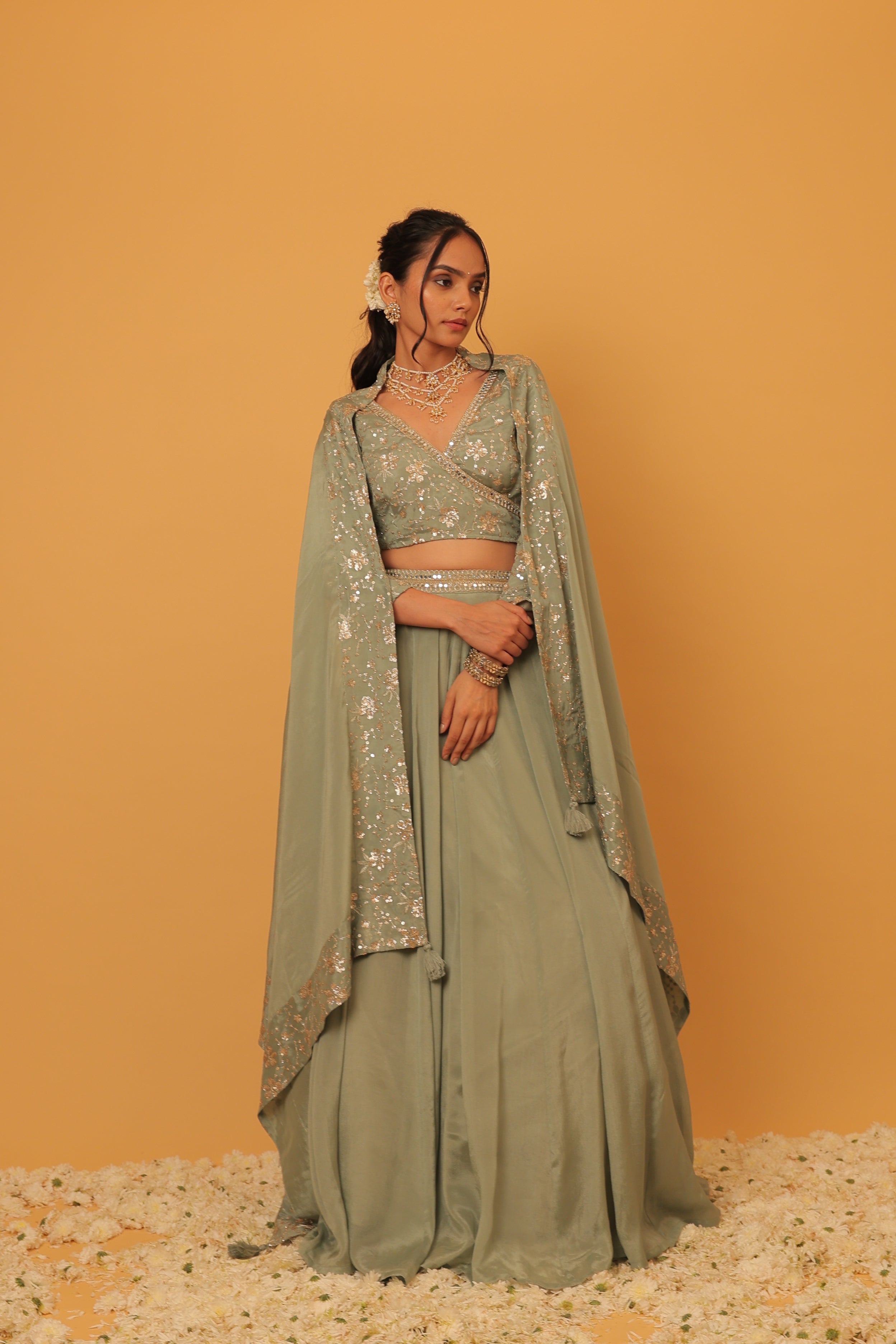 Alaya Mehfil Smoke Green Lehenga Set