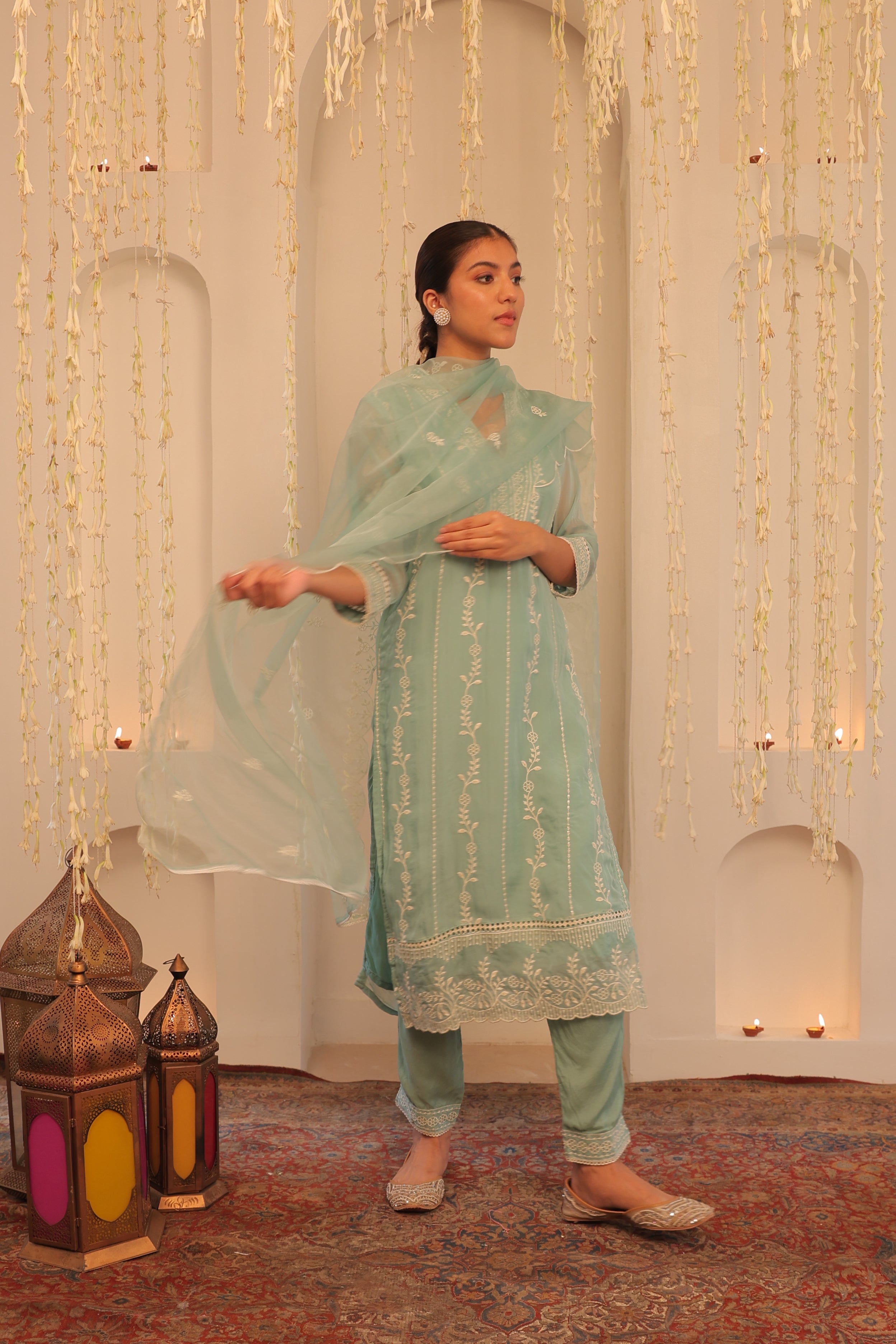 Alaya Mehfil Aqua Blue Kurta Set