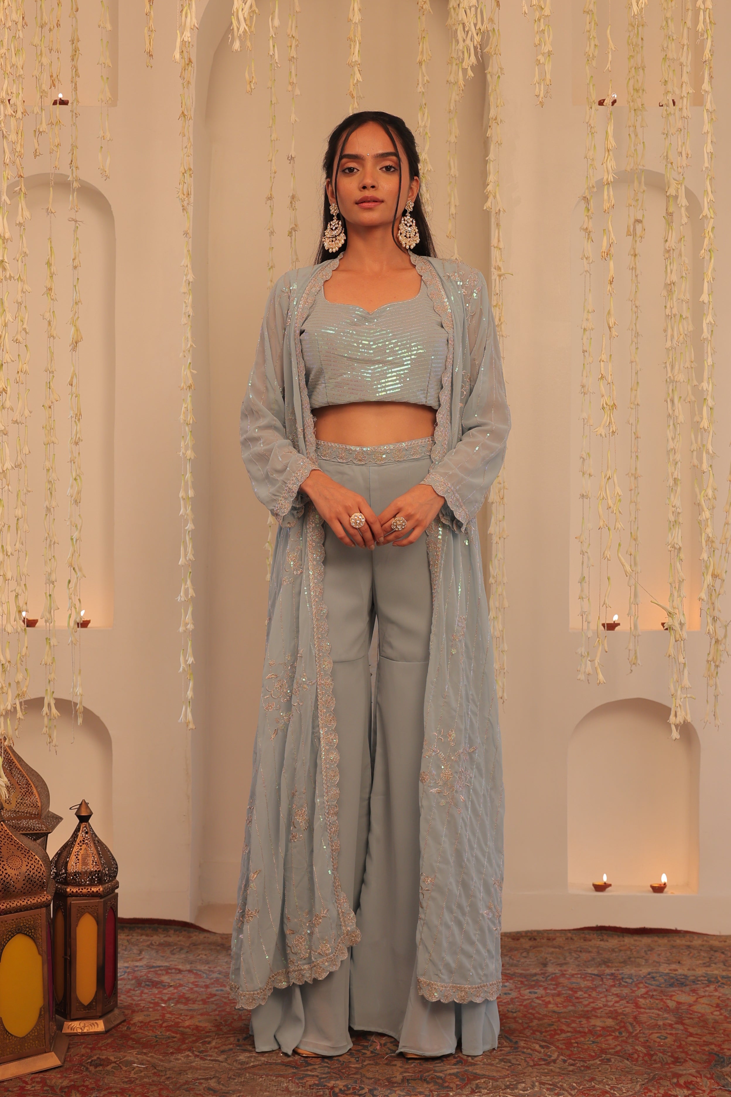 Alaya Mehfil Coral Blue Cape Gharara Set