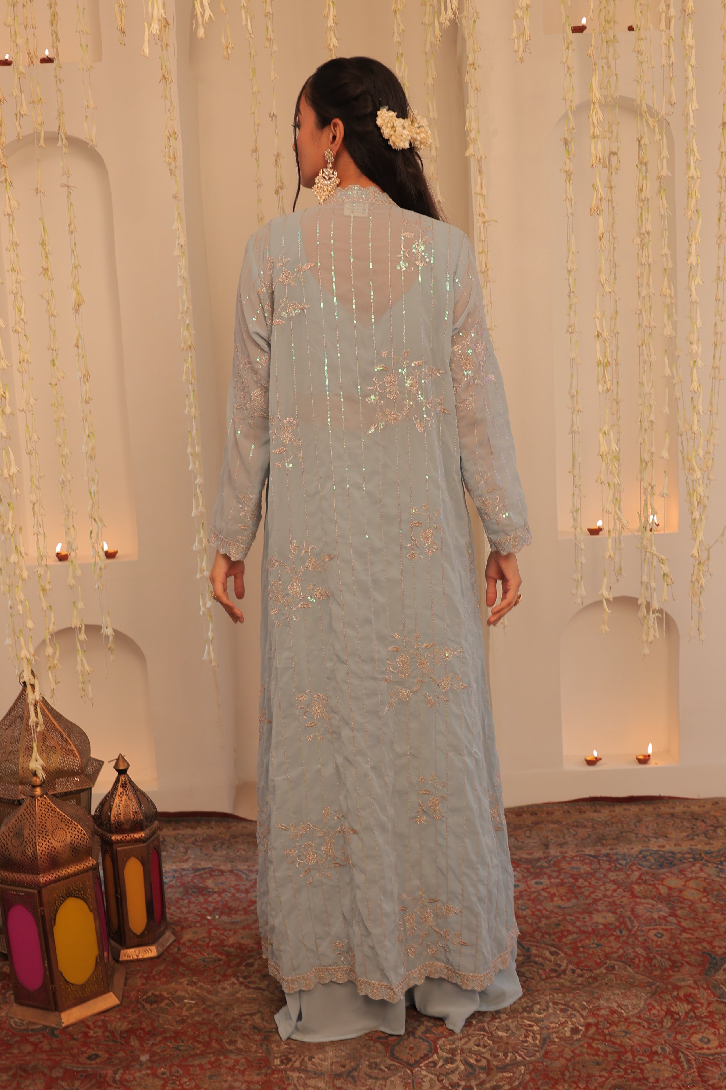 Alaya Mehfil Coral Blue Cape Gharara Set