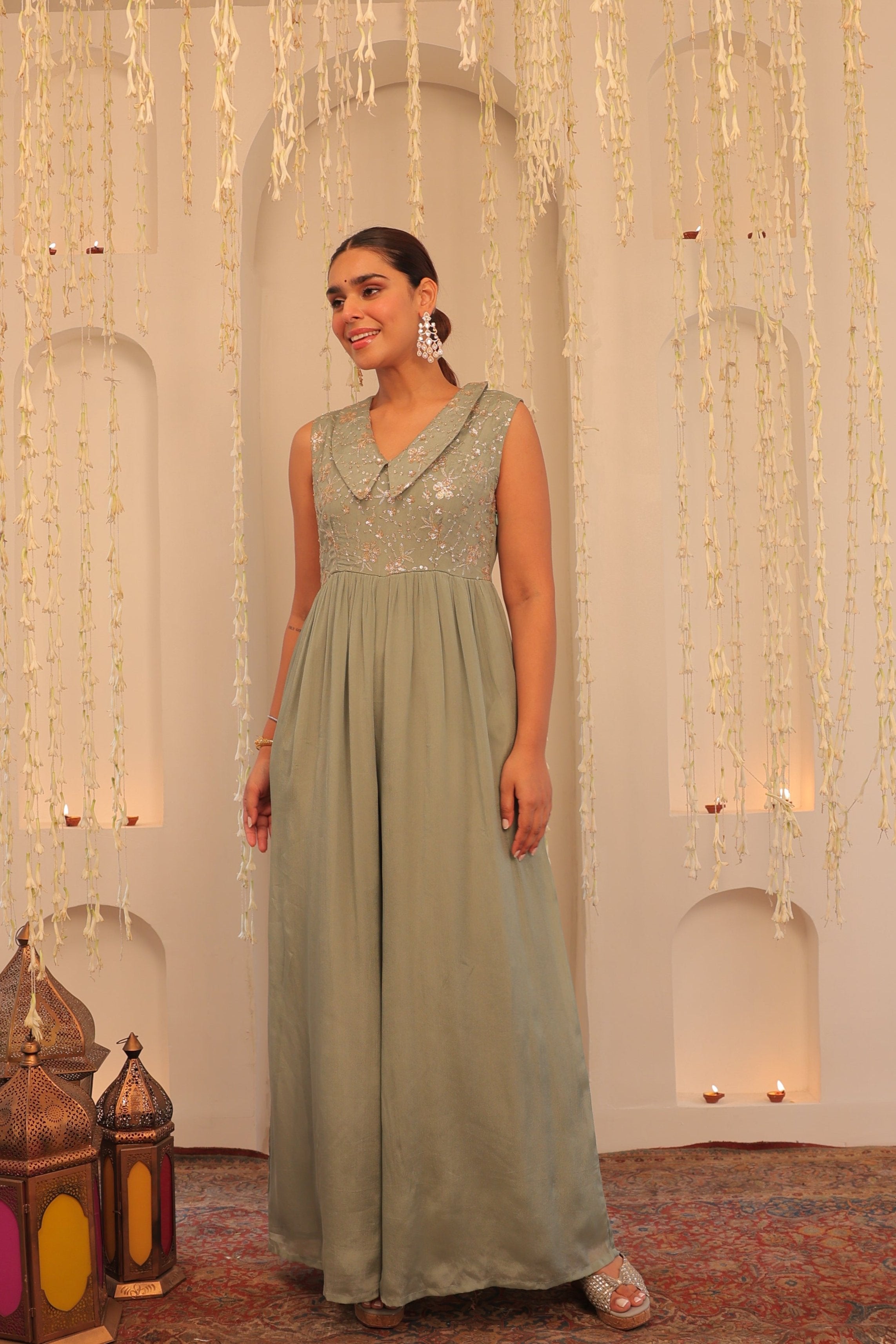 Alaya Mehfil Smoke Green Jumpsuit