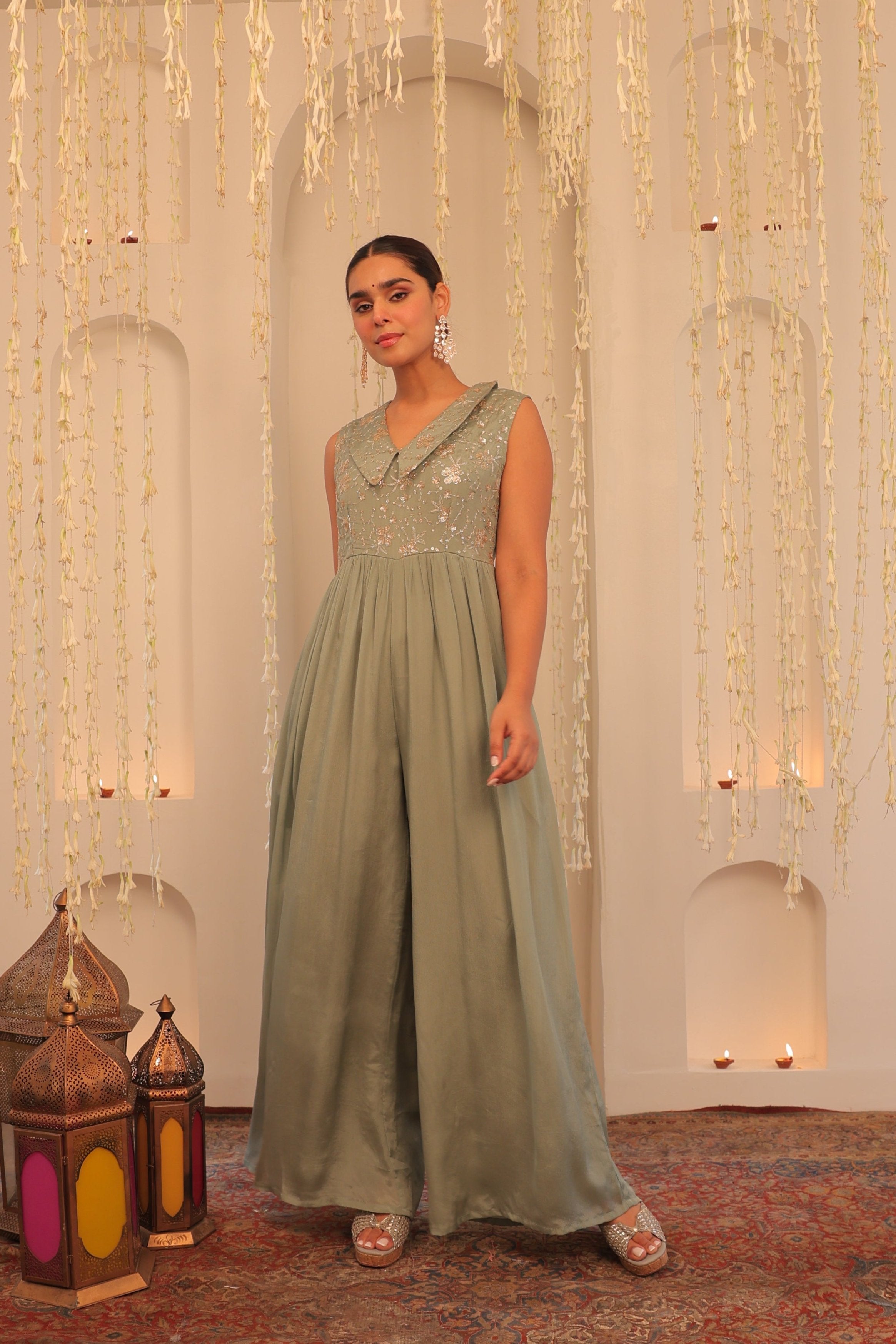 Alaya Mehfil Smoke Green Jumpsuit