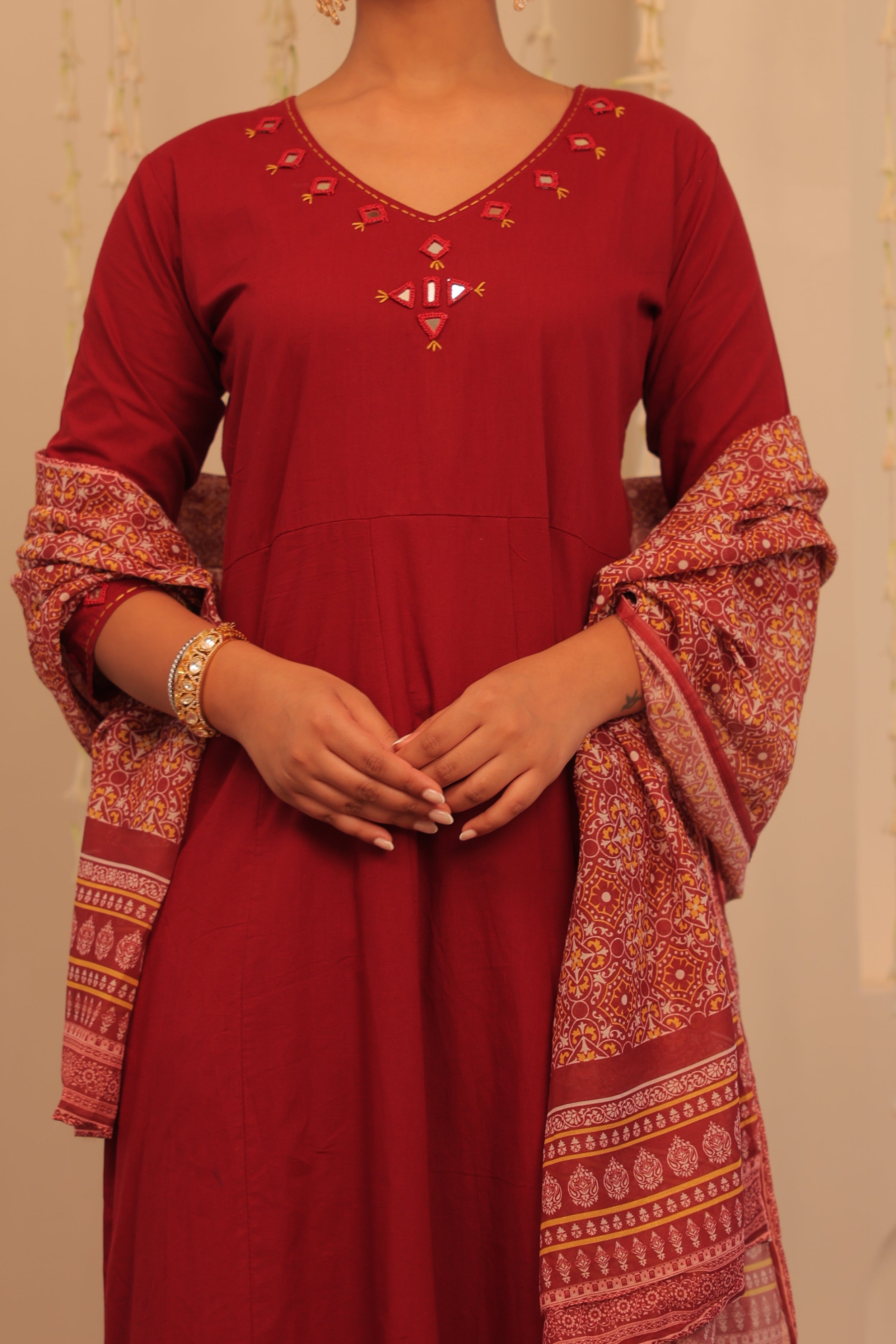 Alaya Mehfil Cherry Red Anarkali Set