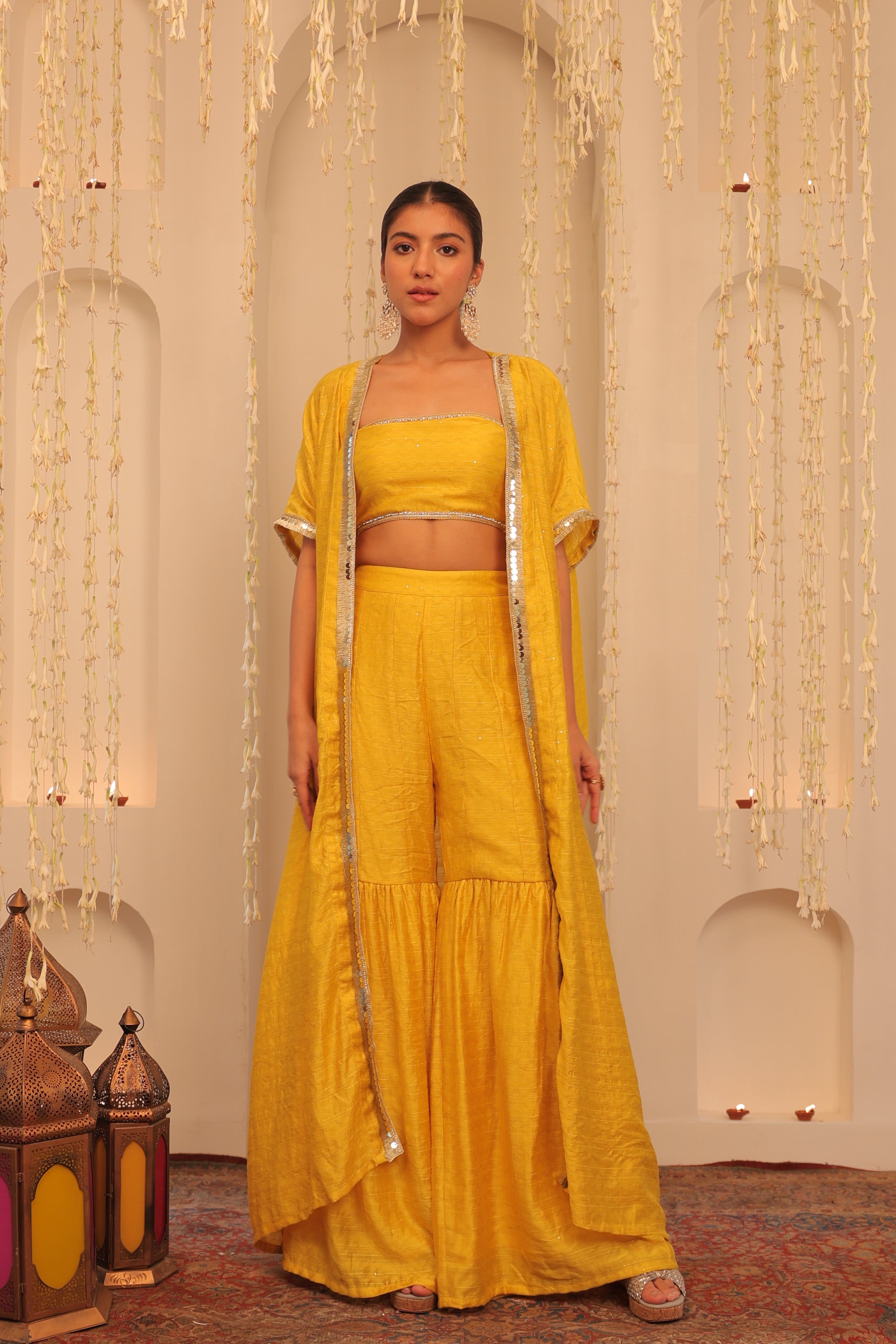 Alaya Mehfil Yellow Overlay Set