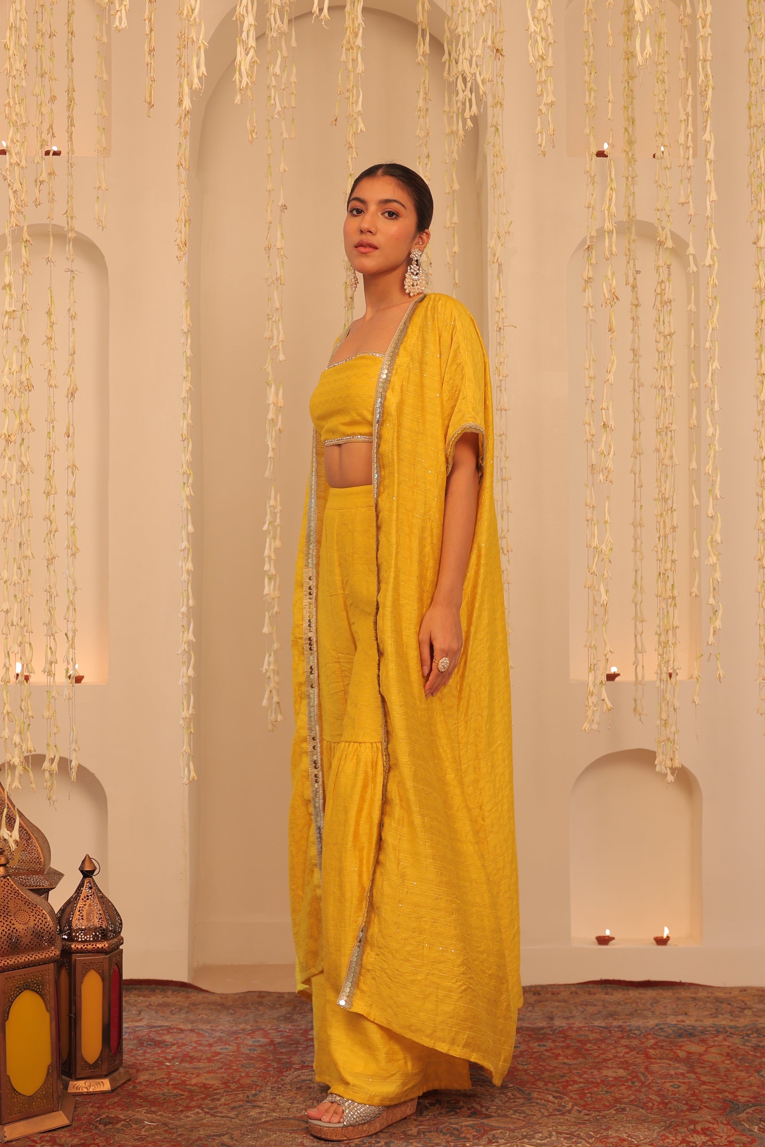 Alaya Mehfil Yellow Overlay Set