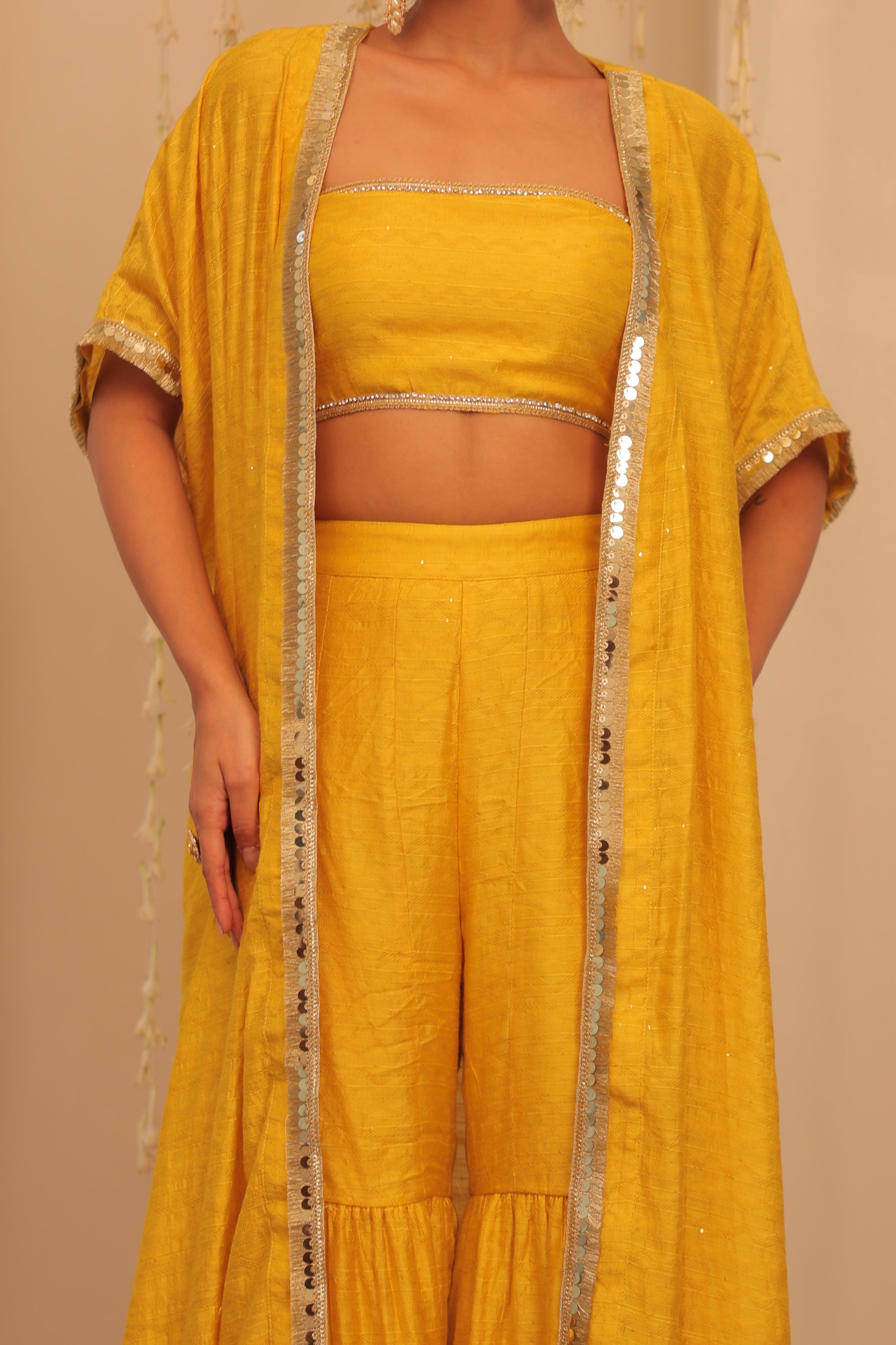 Alaya Mehfil Yellow Overlay Set