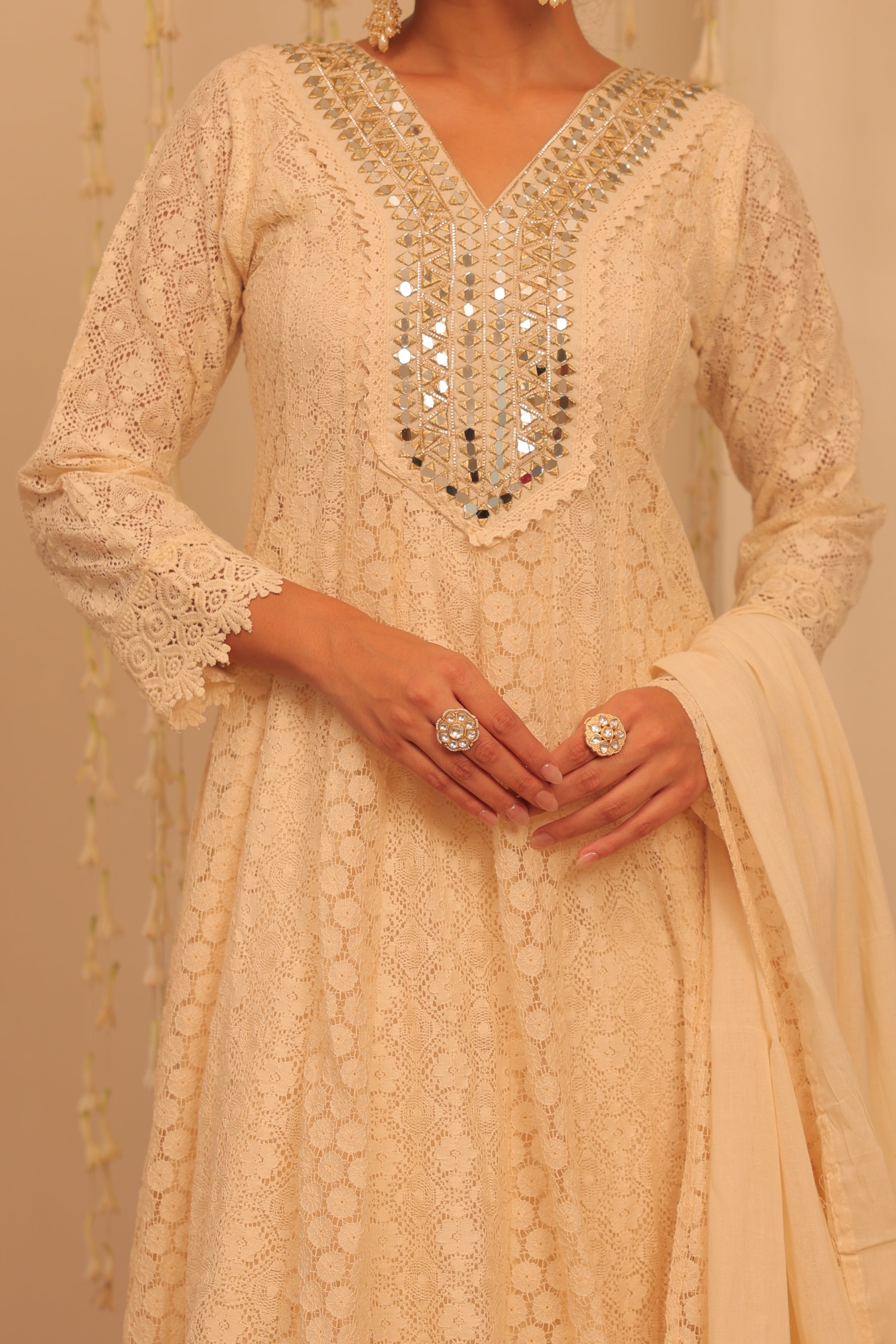 Alaya Mehfil shell White Anarkali Set