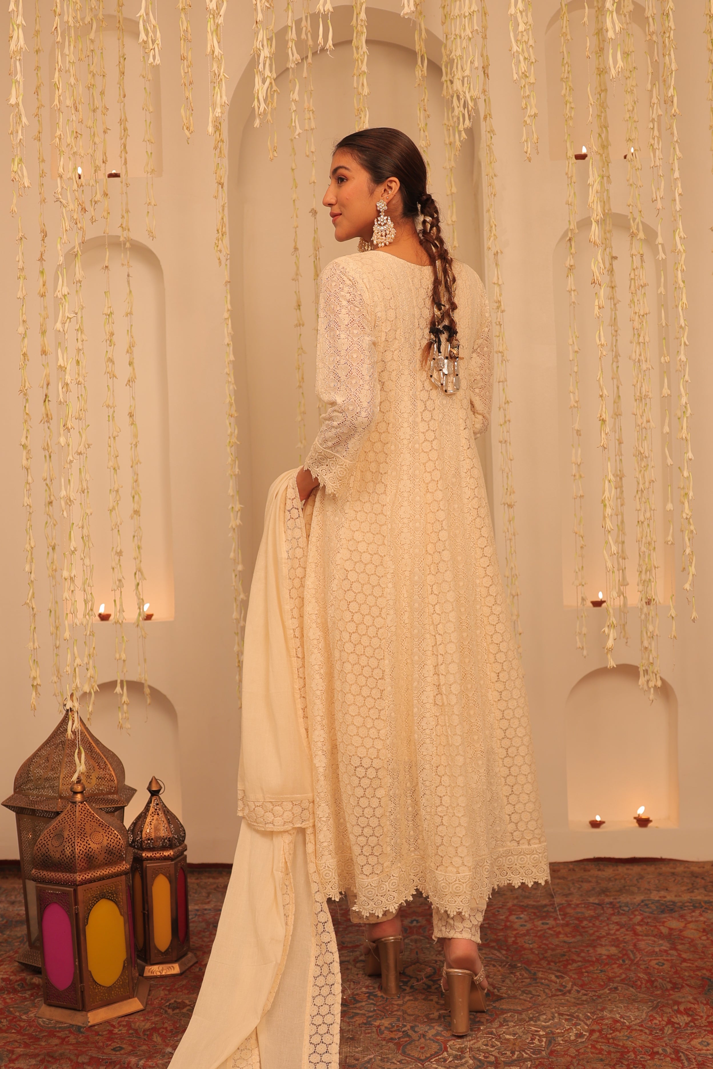 Alaya Mehfil shell White Anarkali Set