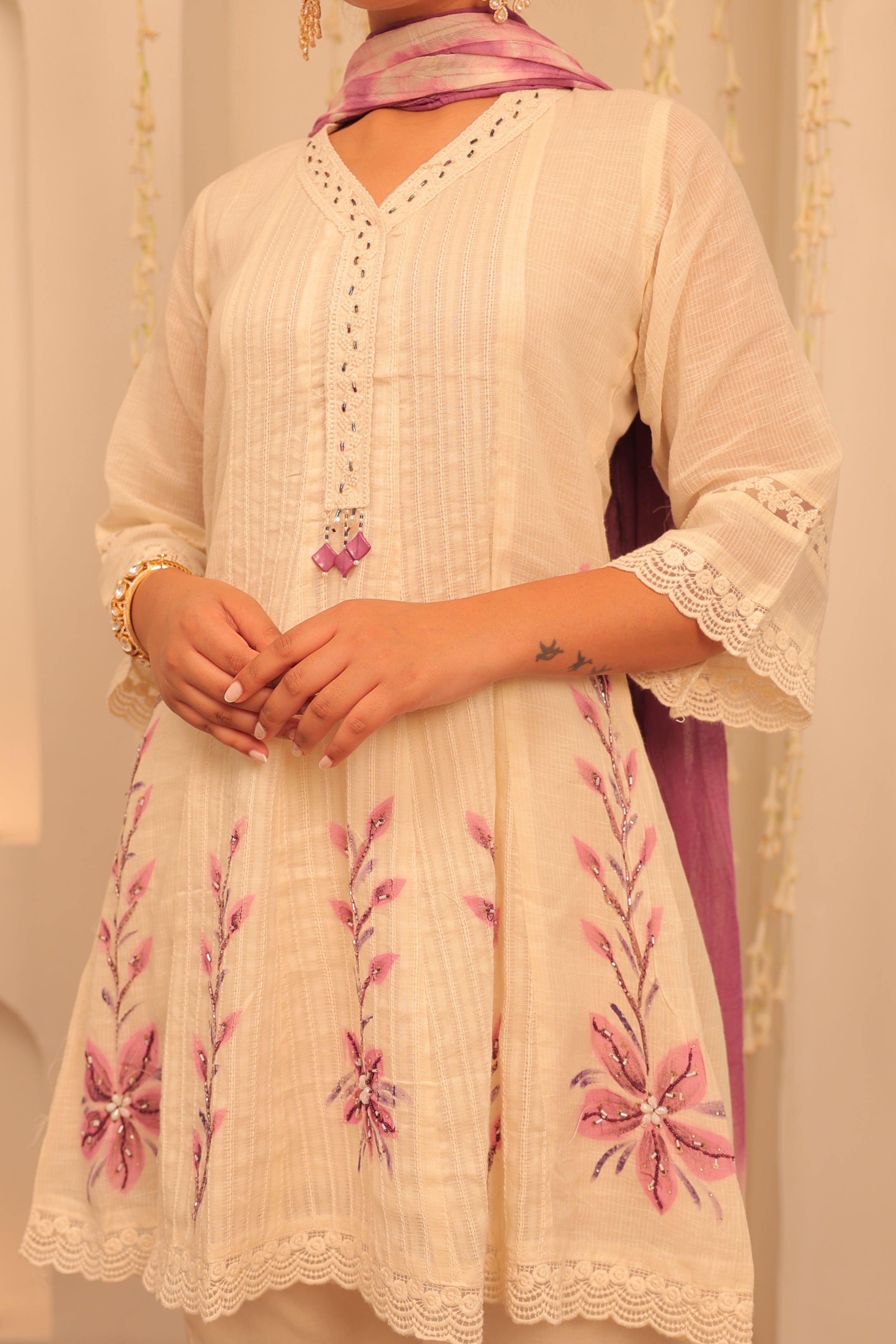 Alaya Mehfil Floral White Kurta Set