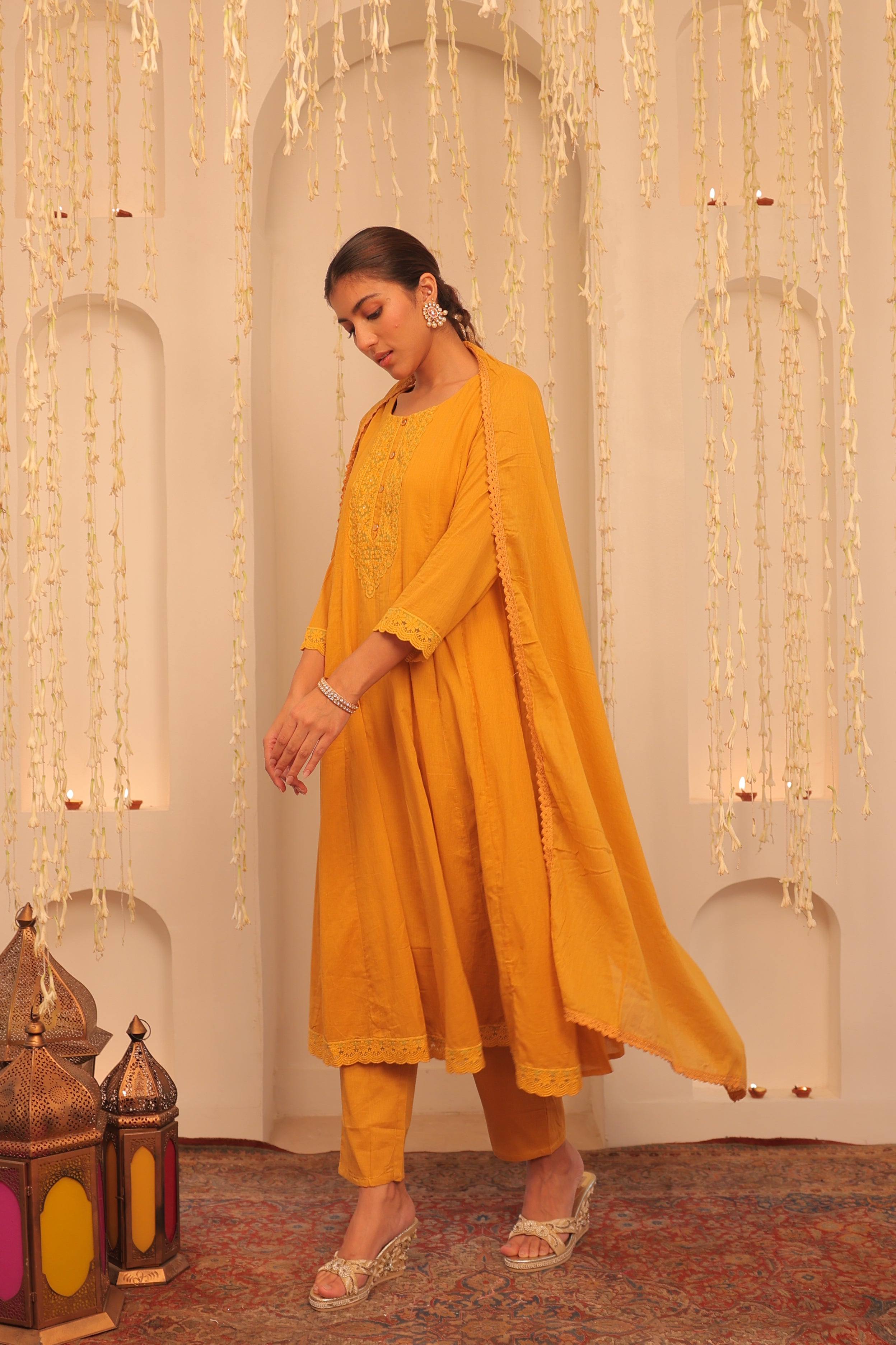 Mehfil Mustard Yellow Anarkali Set