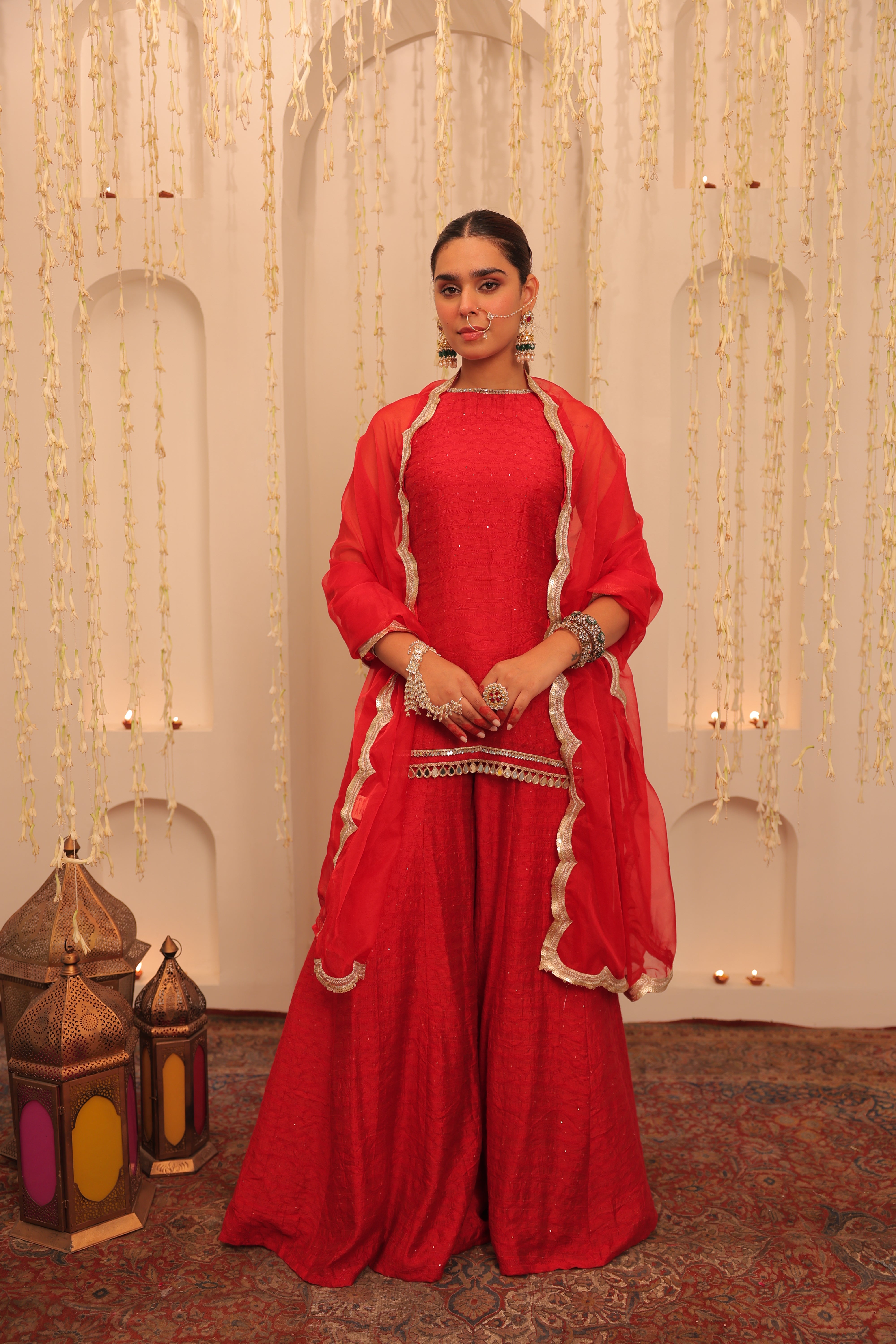 Alaya Mehfil Crimson Red Kurta Sharara Set