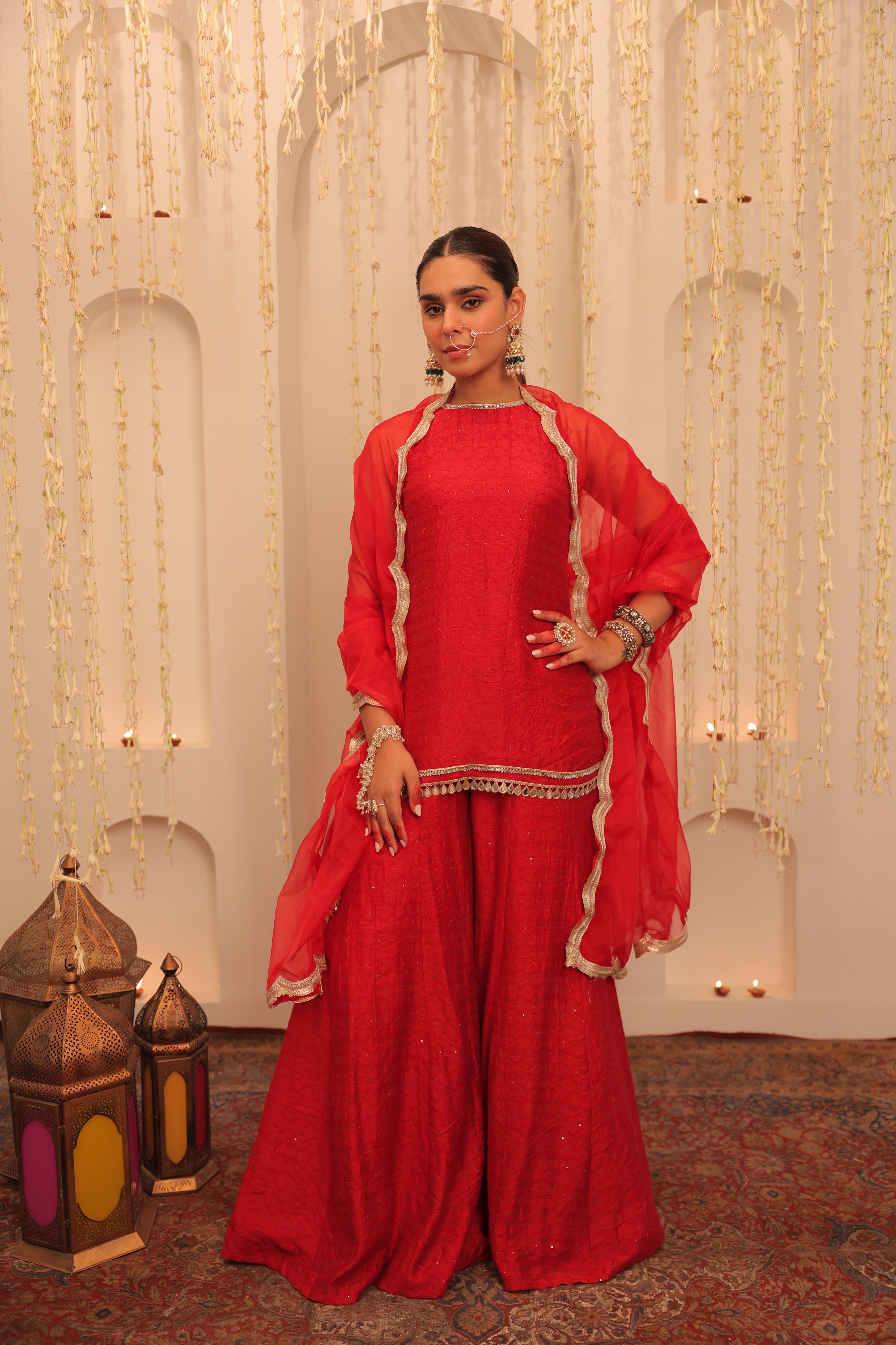 Alaya Mehfil Crimson Red Kurta Sharara Set