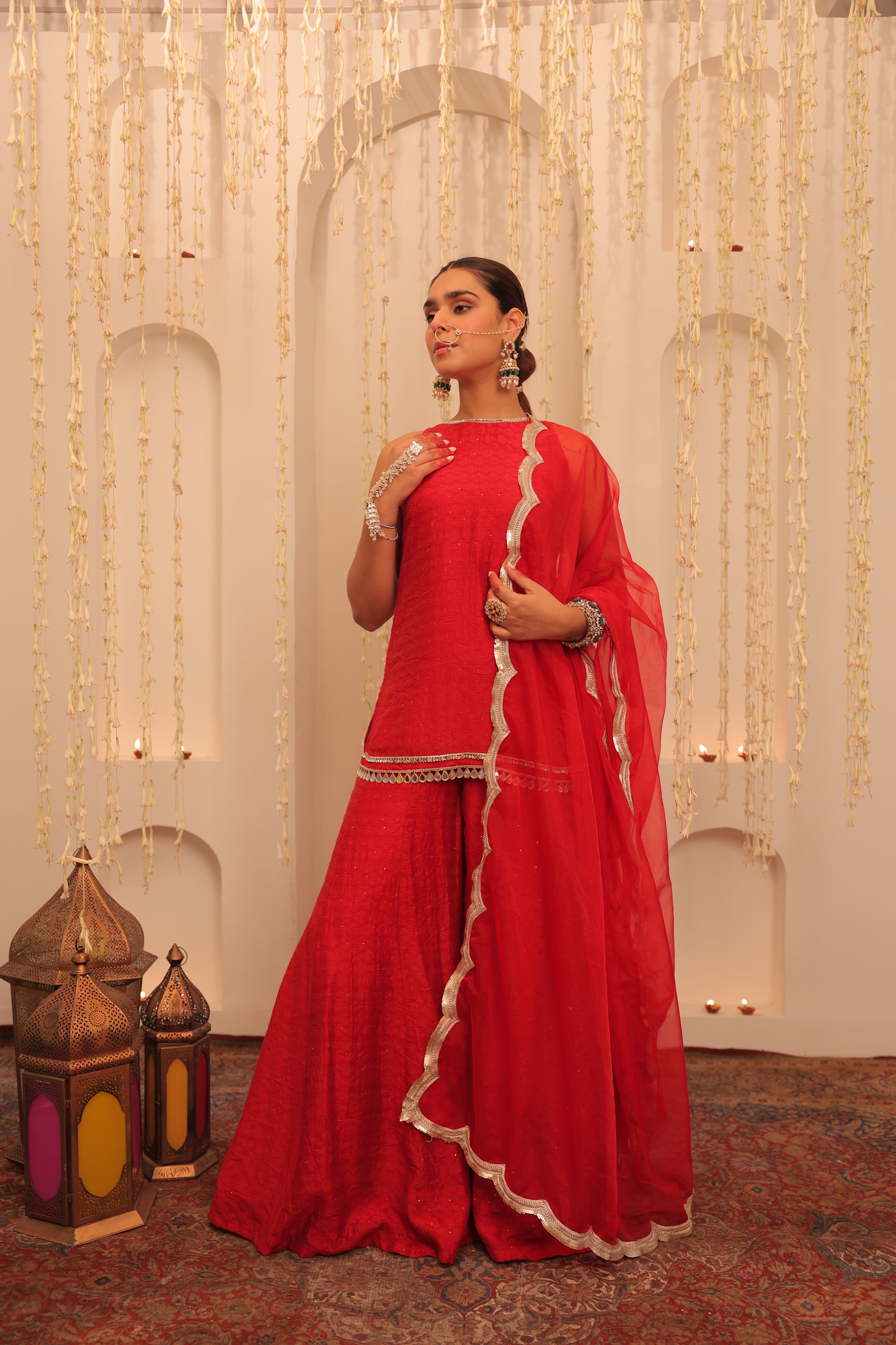 Alaya Mehfil Crimson Red Kurta Sharara Set