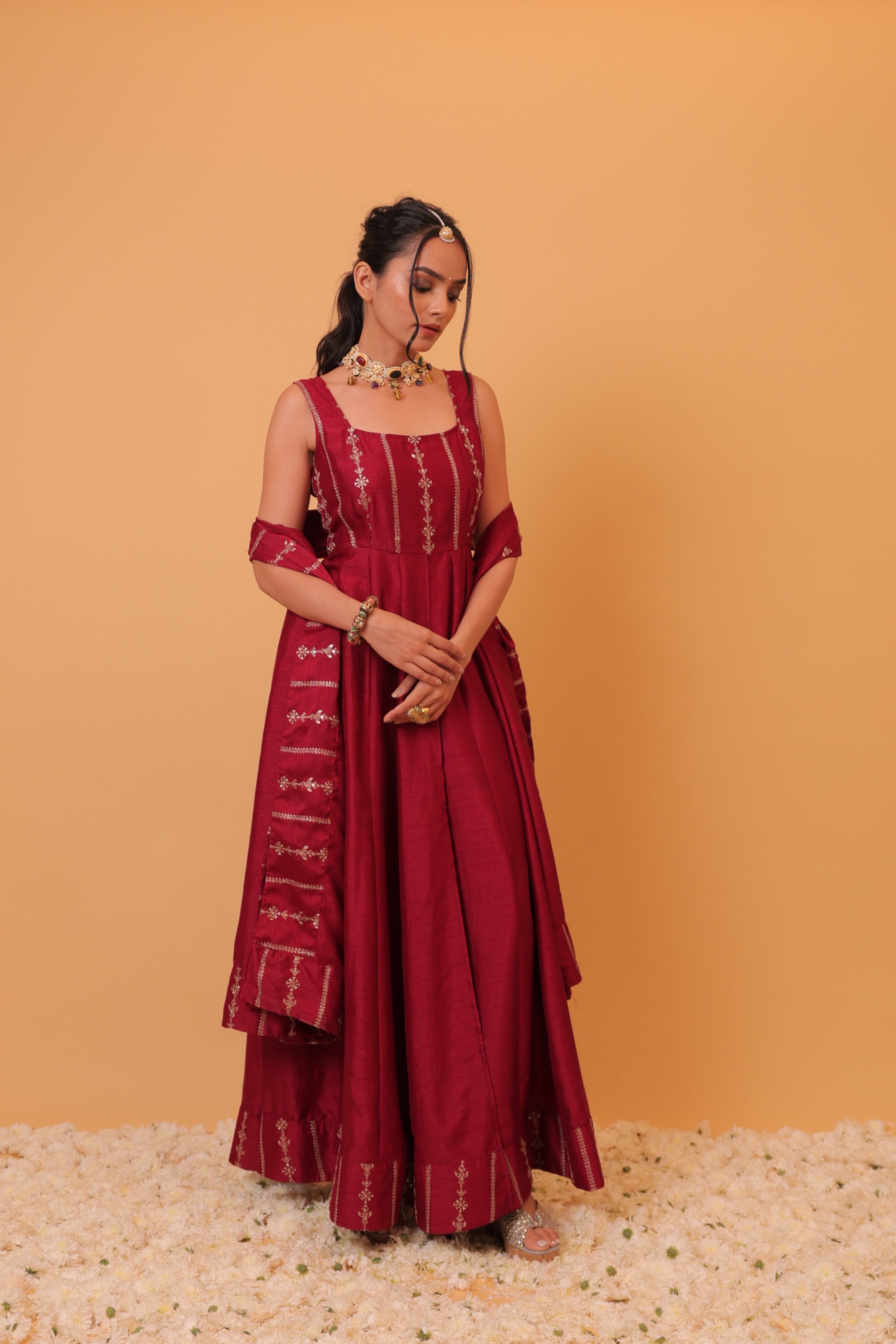 Alaya Mehfil Wine Anarkali Set