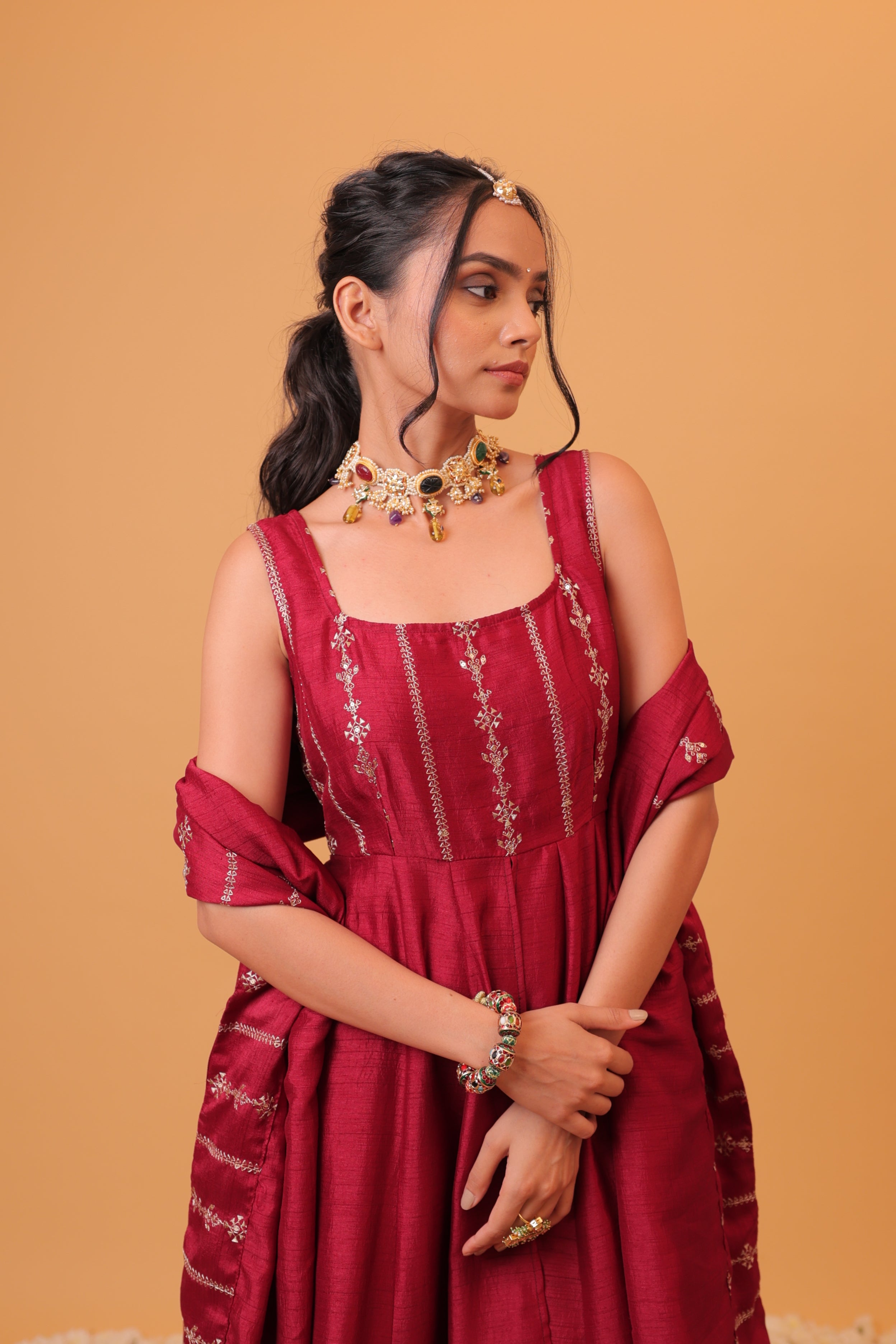 Alaya Mehfil Wine Anarkali Set