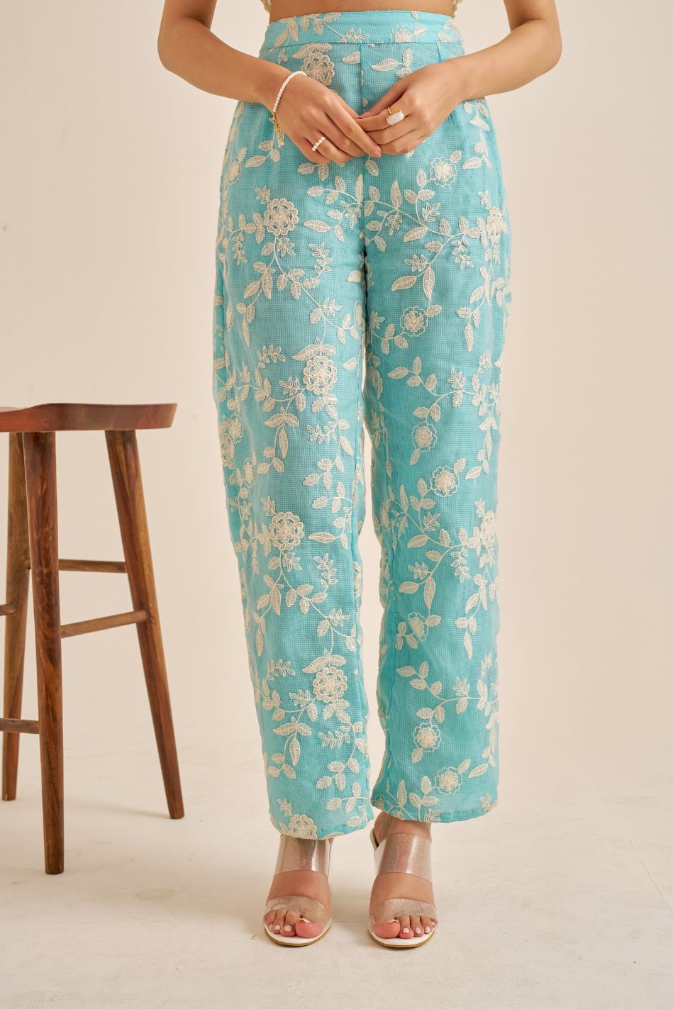 Alaya Meher Skyline Blue Embroidered Boss Babe Pants