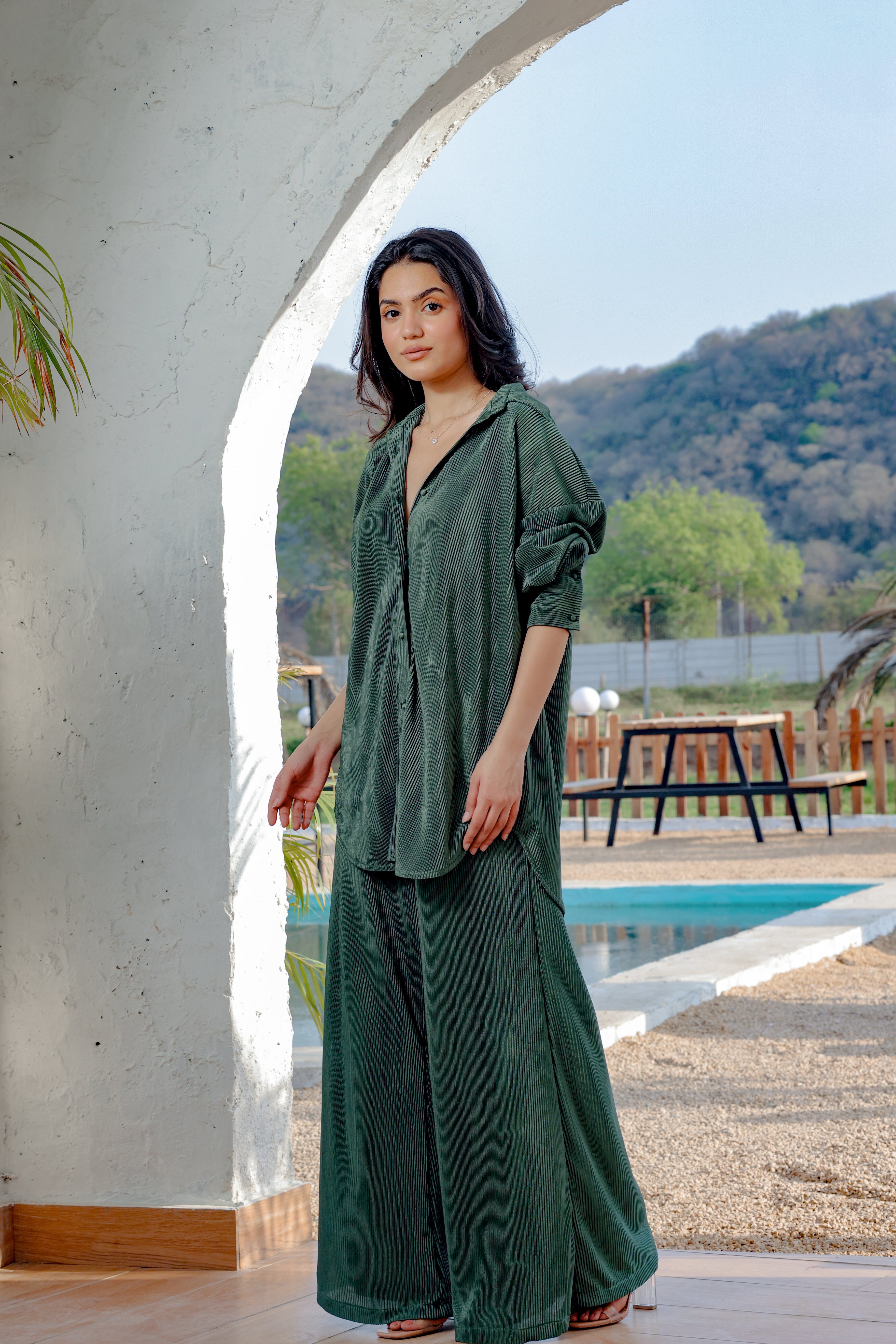 Verona Green Pleated Oversized Shirt