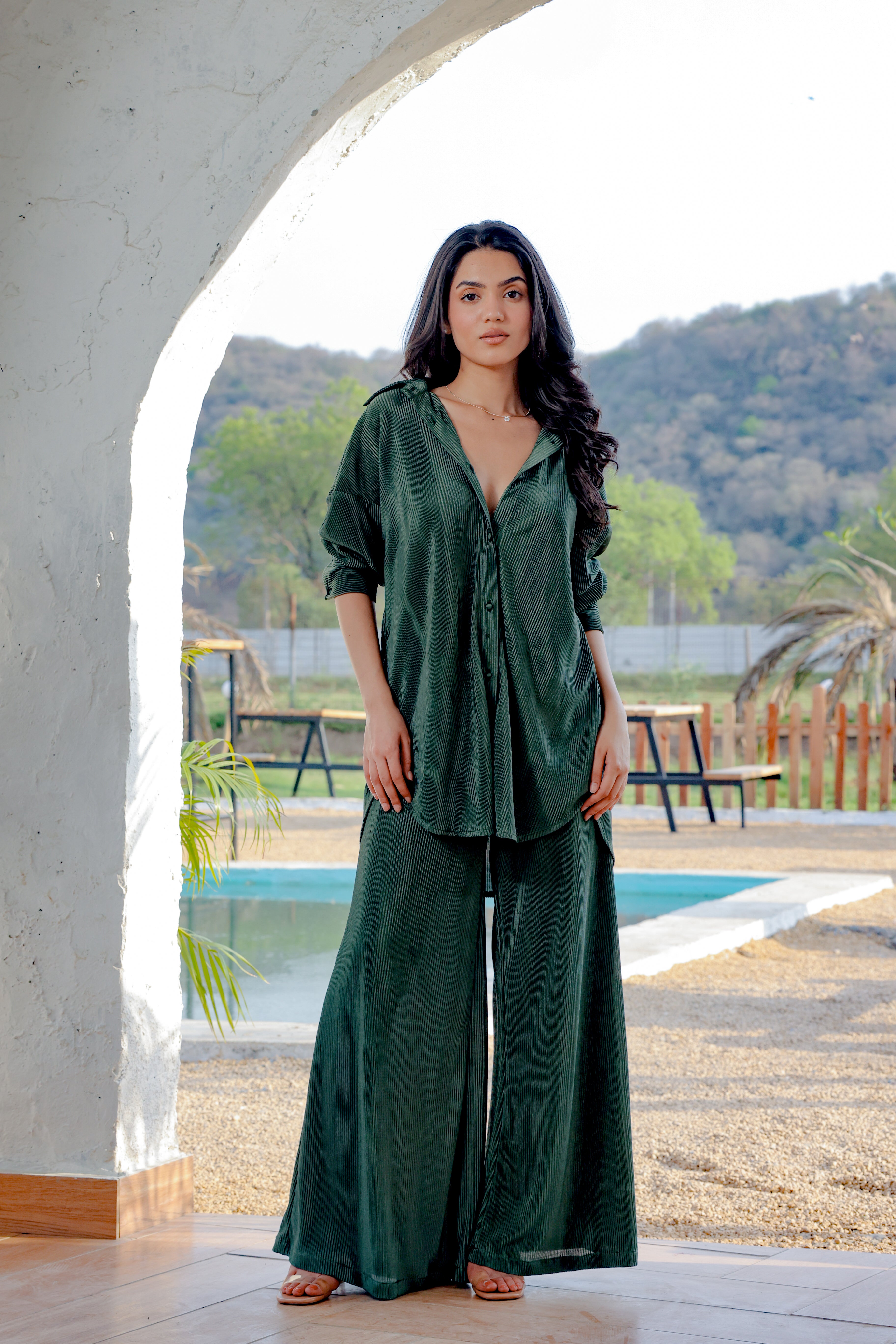 Verona Green Pleated Oversized Shirt