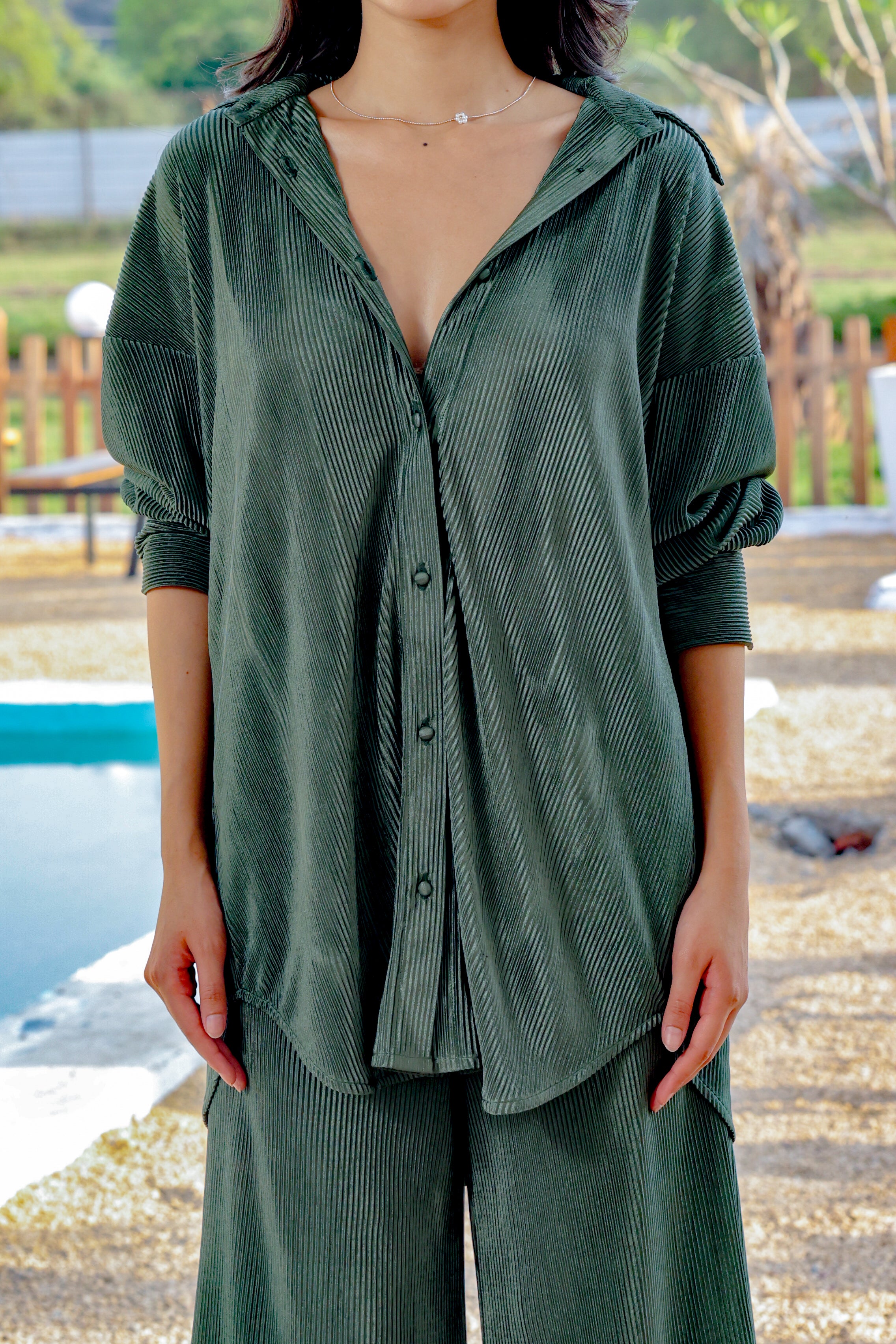 Verona Green Pleated Oversized Shirt