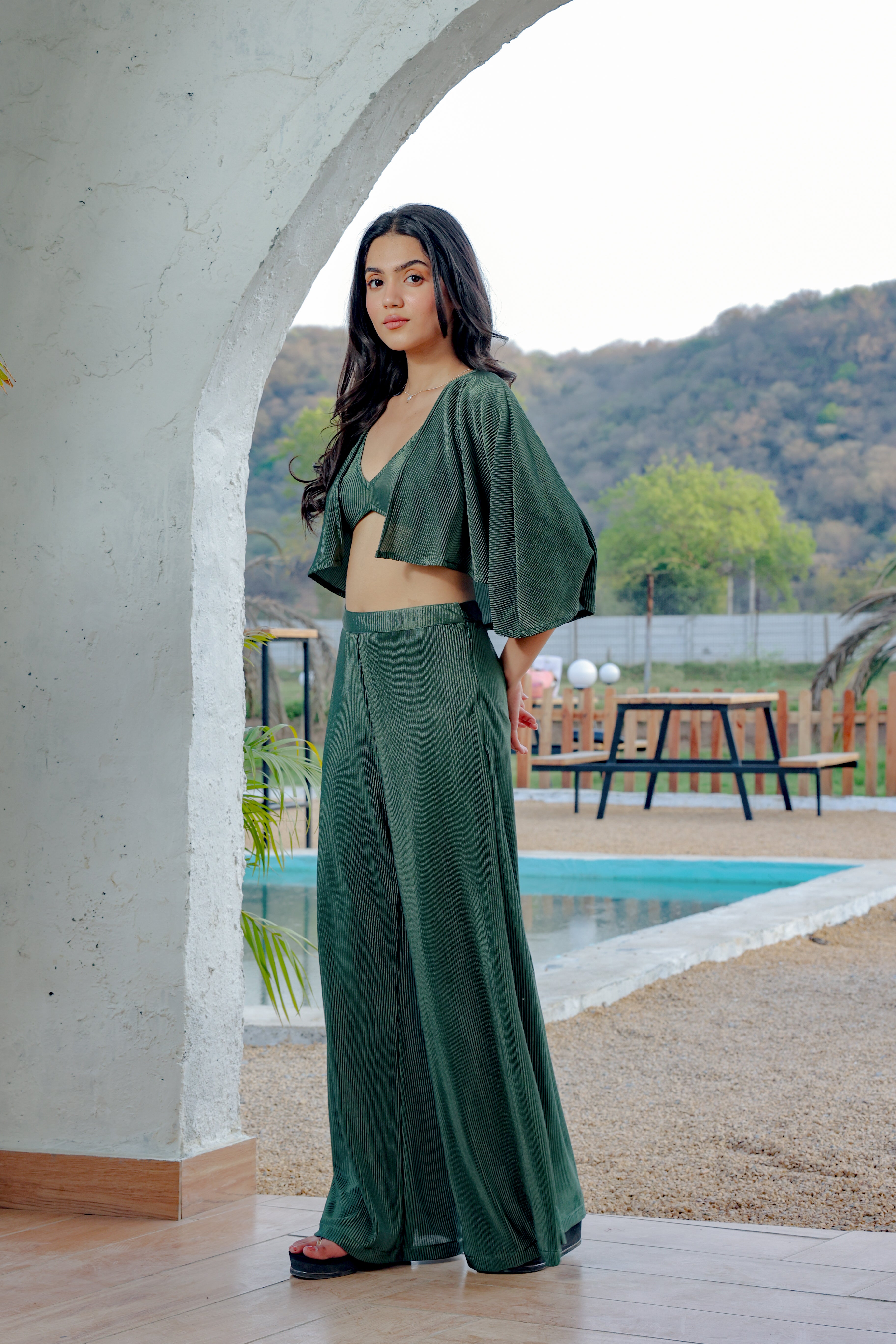 Verona Green Pleated Bralette with Cape