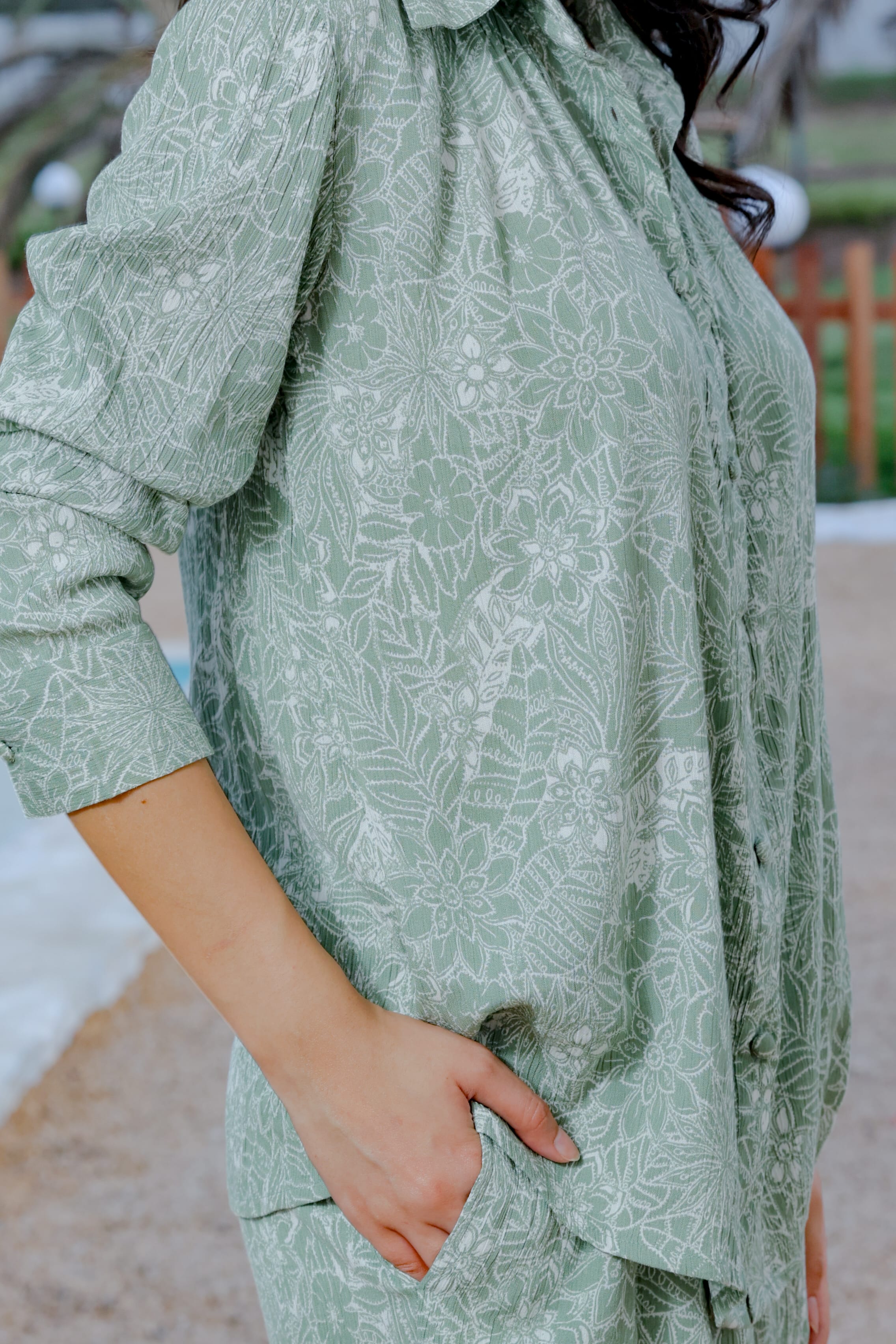 Verona Green Printed Shirt Set