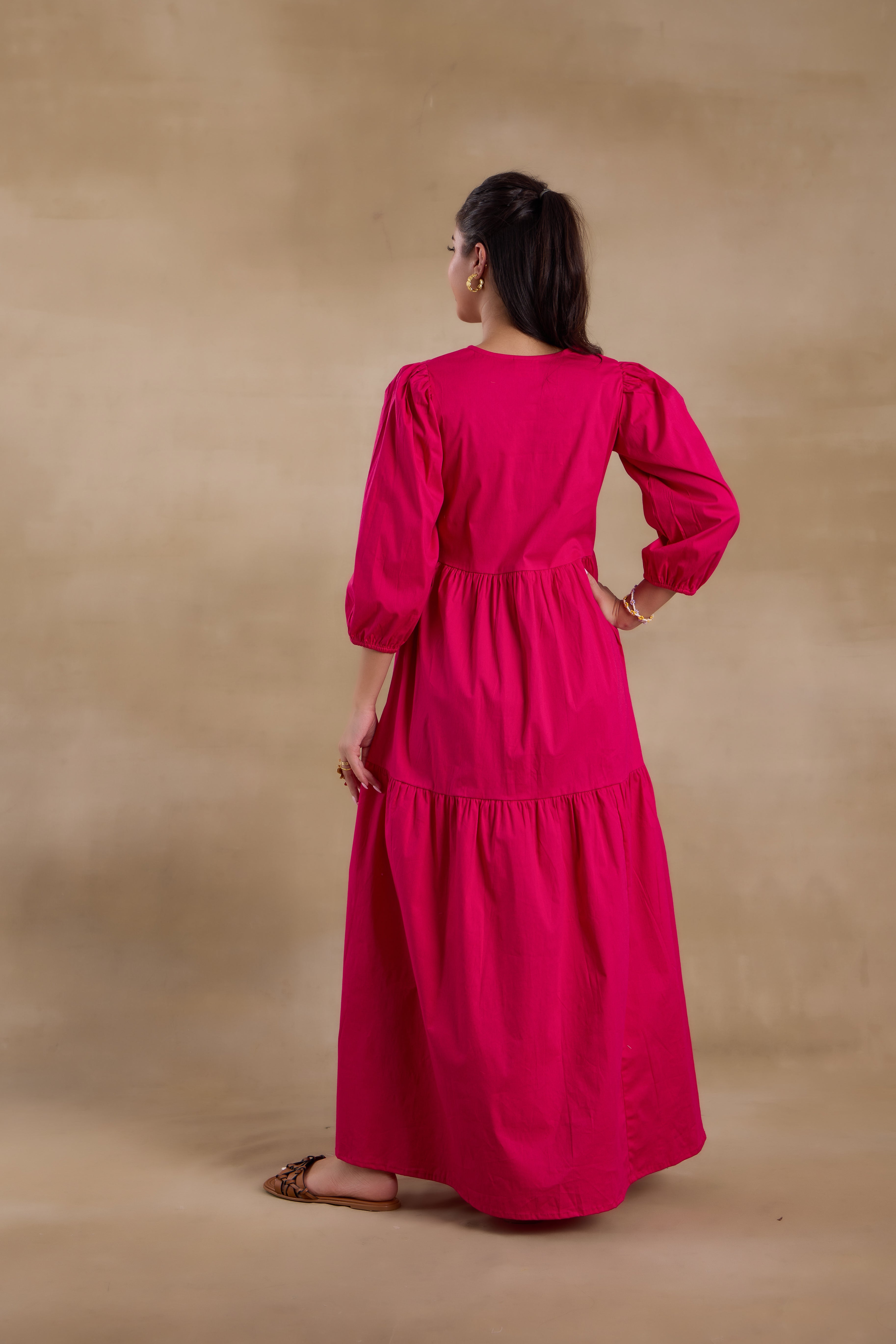 Alaya Essentials Fuchsia Flared Long Dress