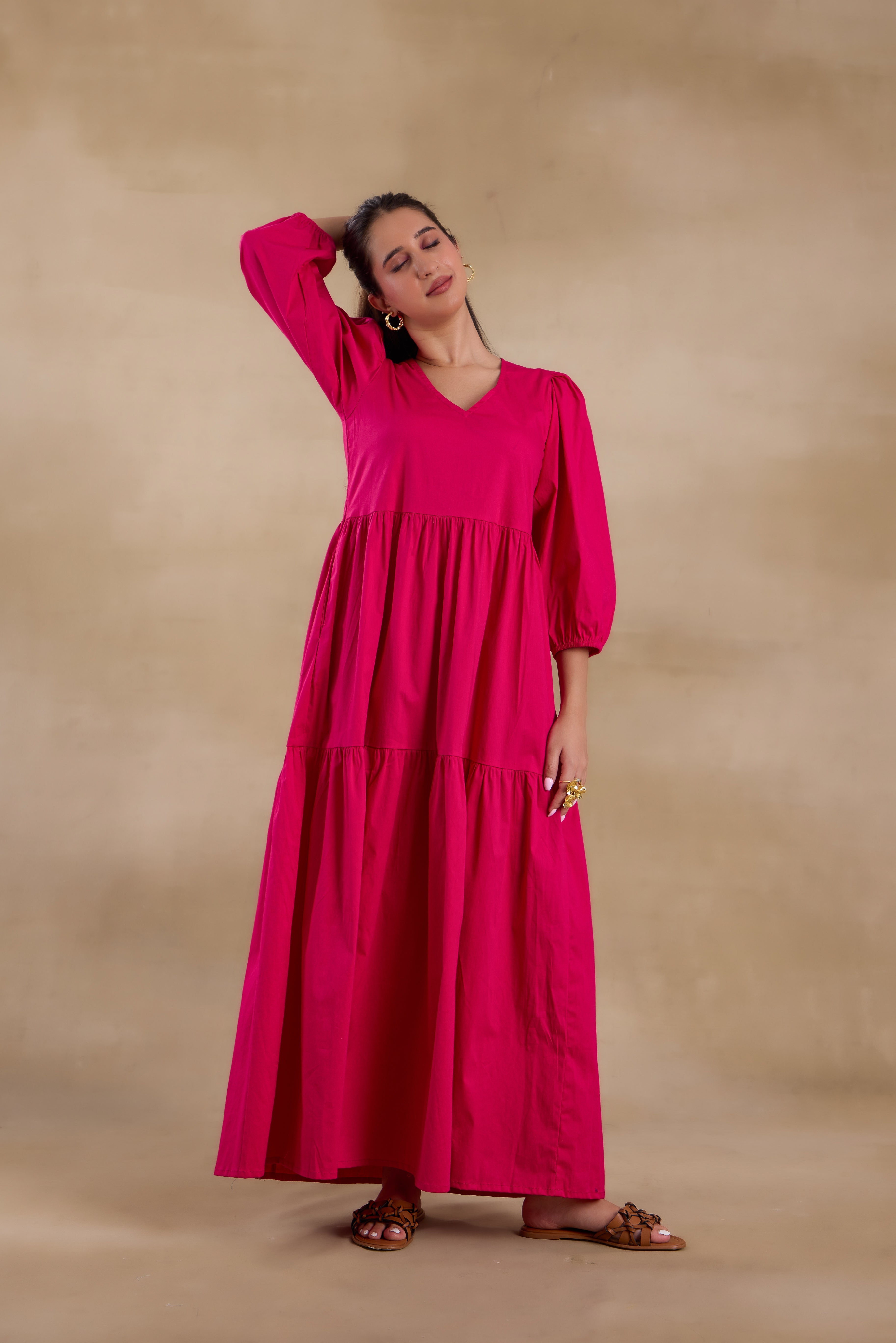 Alaya Essentials Fuchsia Flared Long Dress