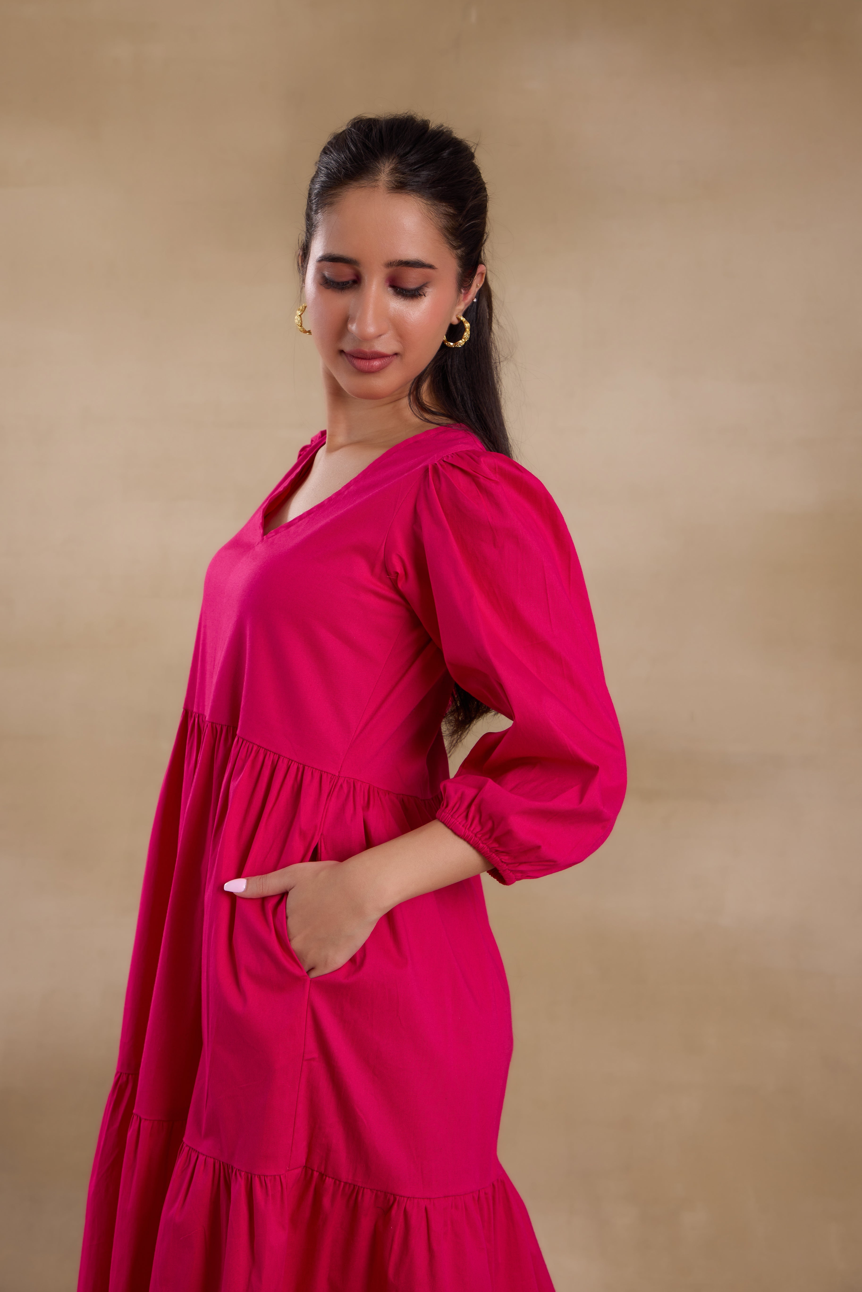 Alaya Essentials Fuchsia Flared Long Dress