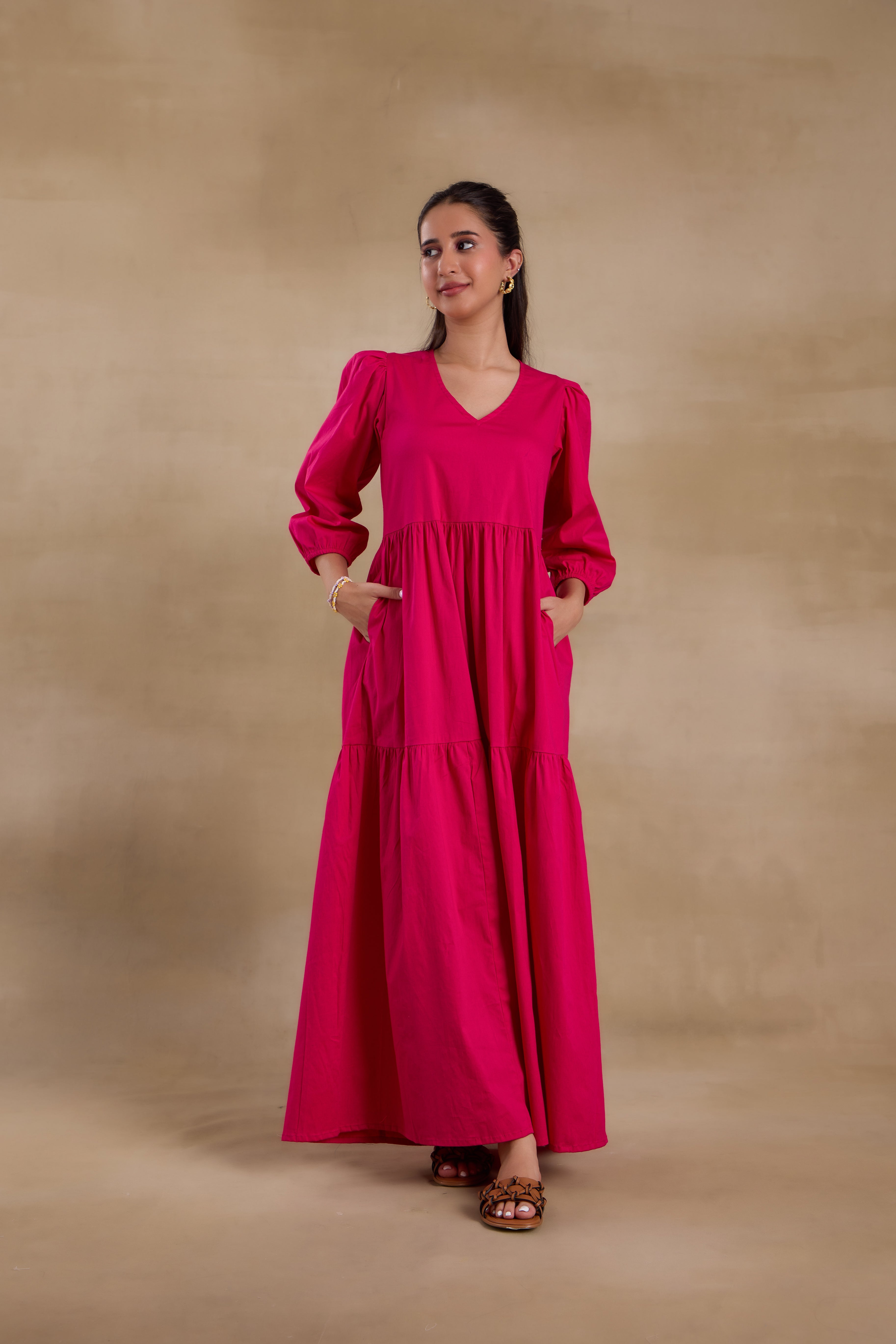 Alaya Essentials Fuchsia Flared Long Dress