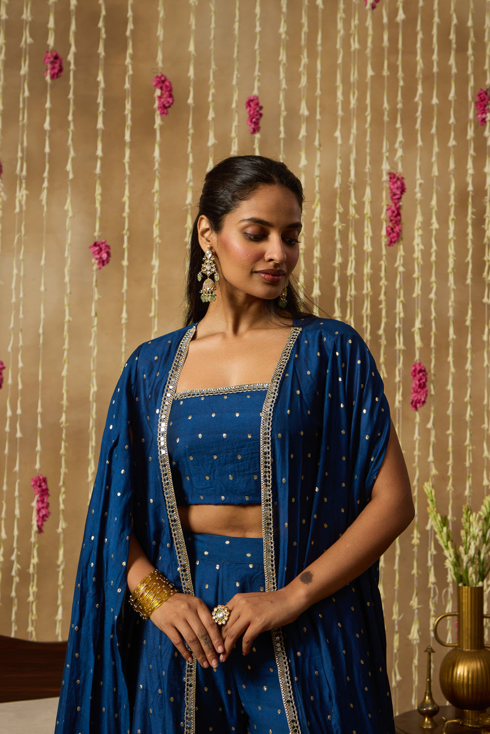 Jhoom Navy Zari Overlay Set